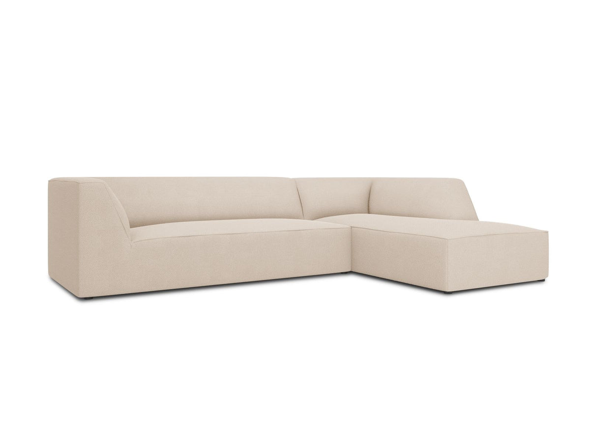 Modulares Ecksofa Siena in Light Grey-Ottawa mit Récamiere, Massivholzrahmen und schwarzen Kunststoffbeinen, 4-Sitzer, Breite 273 cm.