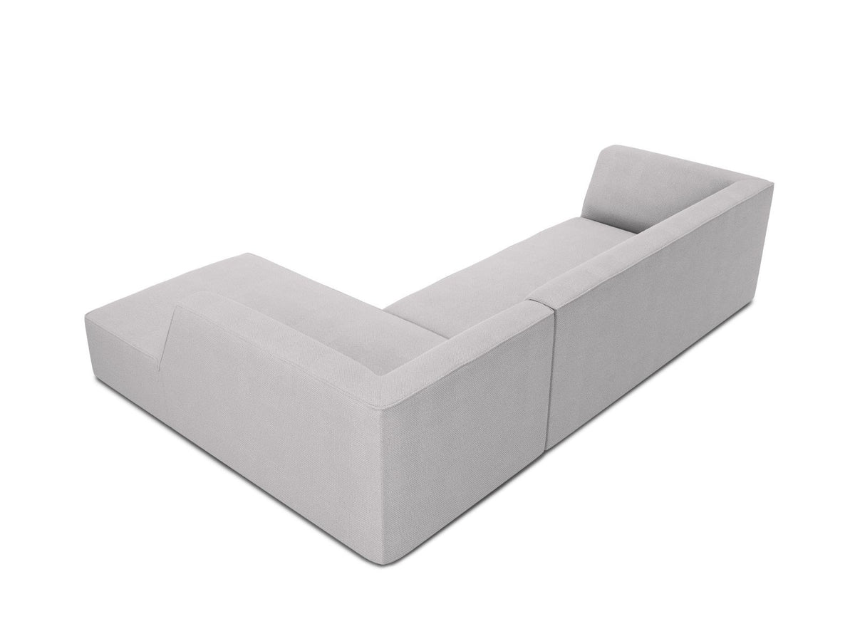 Modulares Ecksofa Siena in Light Grey-Ottawa mit Récamiere, Massivholzrahmen und schwarzen Kunststoffbeinen, 4-Sitzer, Breite 273 cm.