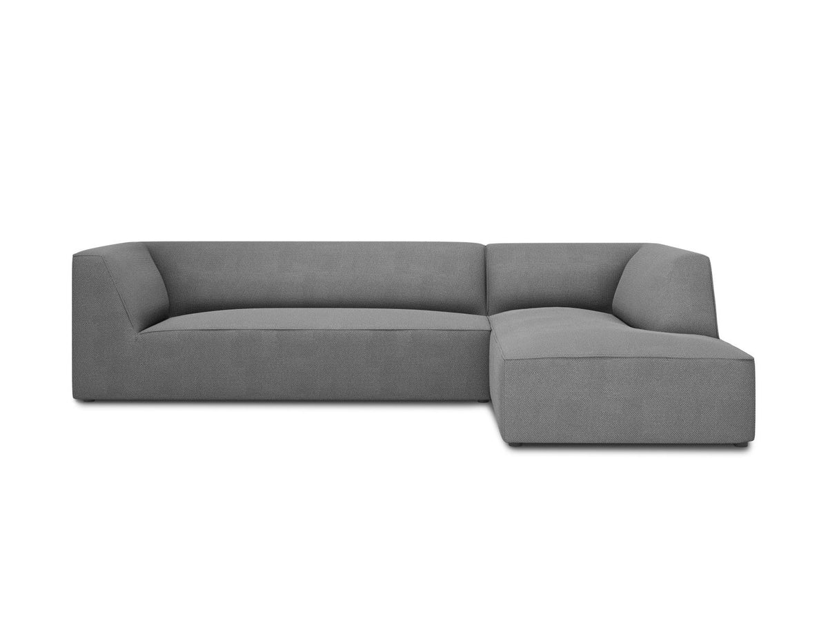 Modulares Ecksofa Siena in Light Grey-Ottawa mit Récamiere, Massivholzrahmen und schwarzen Kunststoffbeinen, 4-Sitzer, Breite 273 cm.