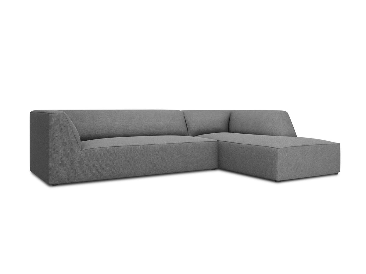 Modulares Ecksofa Siena in Light Grey-Ottawa mit Récamiere, Massivholzrahmen und schwarzen Kunststoffbeinen, 4-Sitzer, Breite 273 cm.