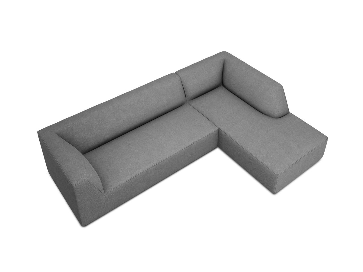 Modulares Ecksofa Siena in Light Grey-Ottawa mit Récamiere, Massivholzrahmen und schwarzen Kunststoffbeinen, 4-Sitzer, Breite 273 cm.