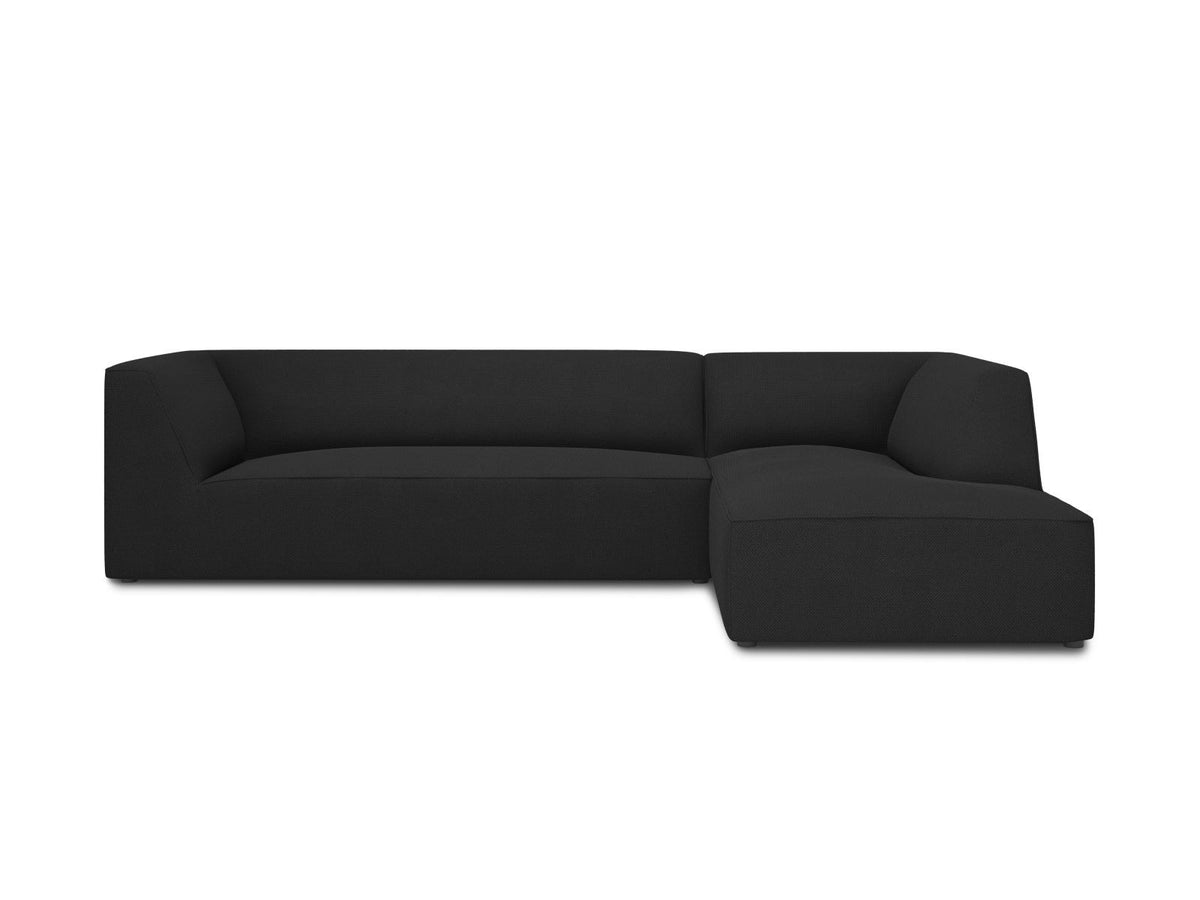 Modulares Ecksofa Siena in Light Grey-Ottawa mit Récamiere, Massivholzrahmen und schwarzen Kunststoffbeinen, 4-Sitzer, Breite 273 cm.