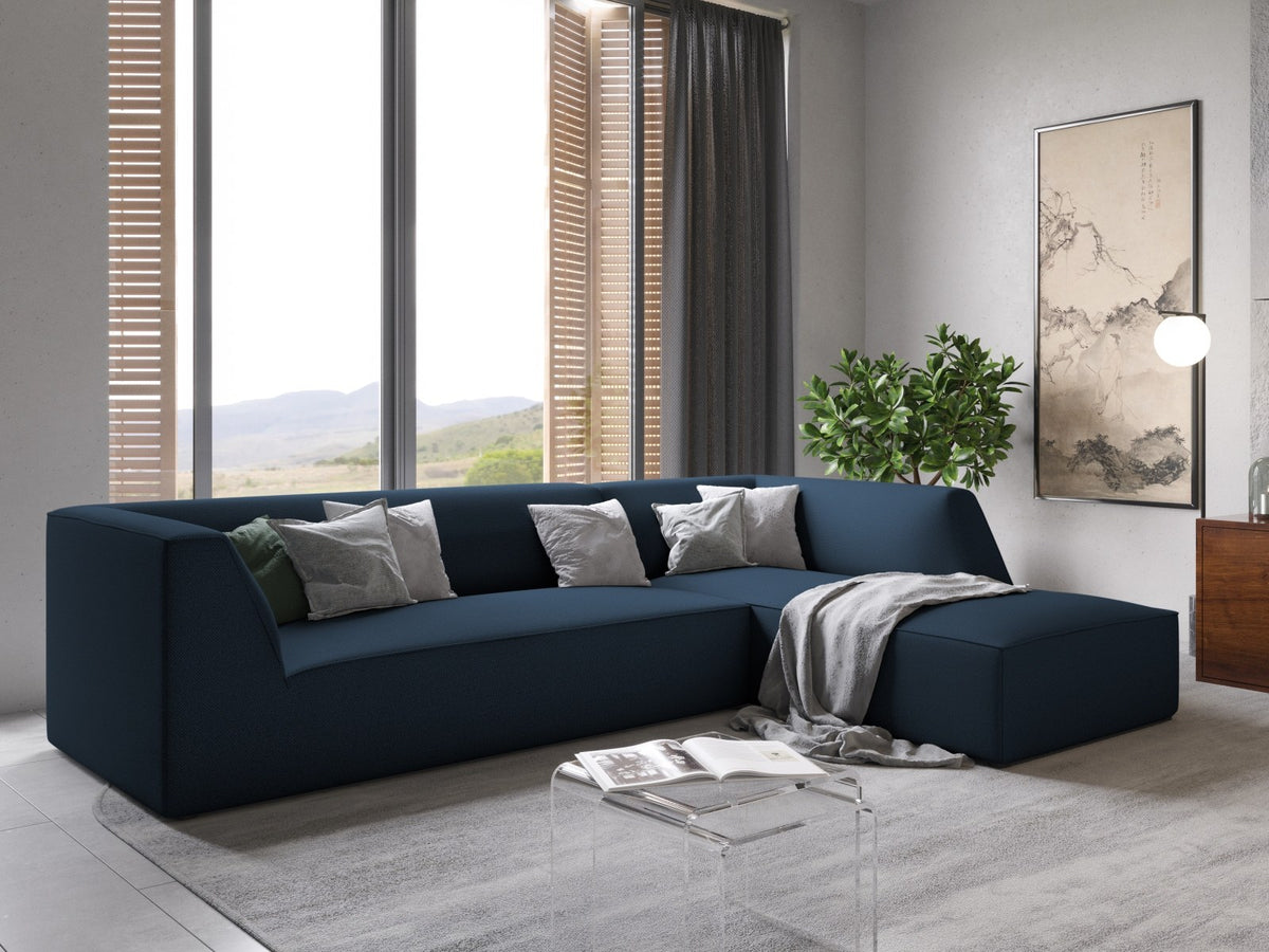 Modulares Ecksofa Siena in Light Grey-Ottawa mit Récamiere, Massivholzrahmen und schwarzen Kunststoffbeinen, 4-Sitzer, Breite 273 cm.