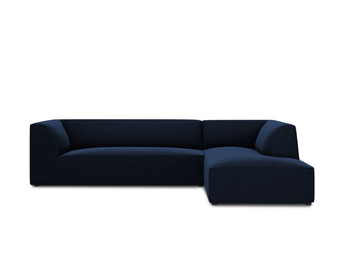 Modulares Ecksofa rechts Siena in Beige-Salvador Samtstoff mit schwarzen Kunststoffbeinen, Récamiere und Massivholzrahmen, 4-Sitzer, 180 cm.