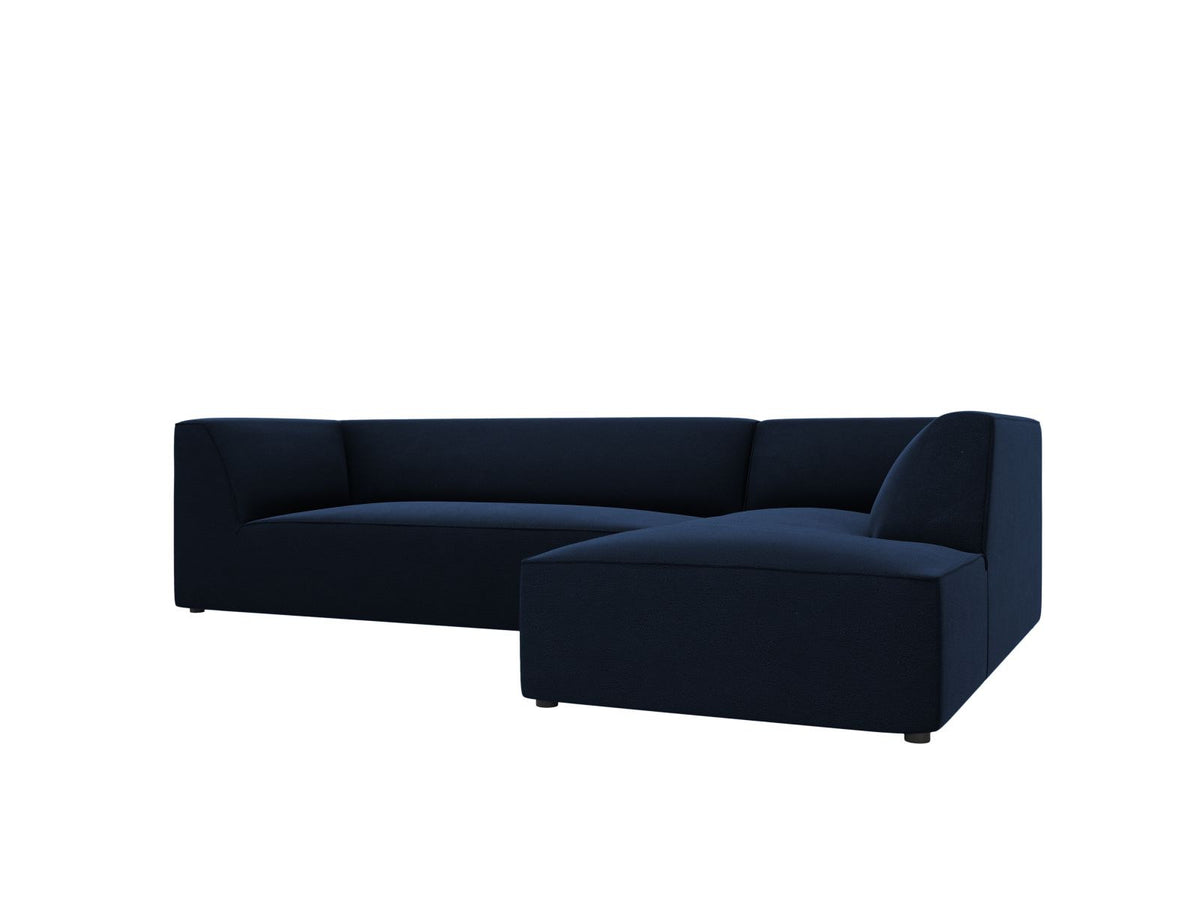 Modulares Ecksofa rechts Siena in Beige-Salvador Samtstoff mit schwarzen Kunststoffbeinen, Récamiere und Massivholzrahmen, 4-Sitzer, 180 cm.