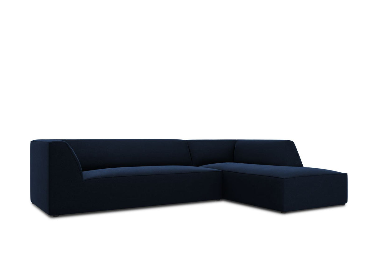 Modulares Ecksofa rechts Siena in Beige-Salvador Samtstoff mit schwarzen Kunststoffbeinen, Récamiere und Massivholzrahmen, 4-Sitzer, 180 cm.