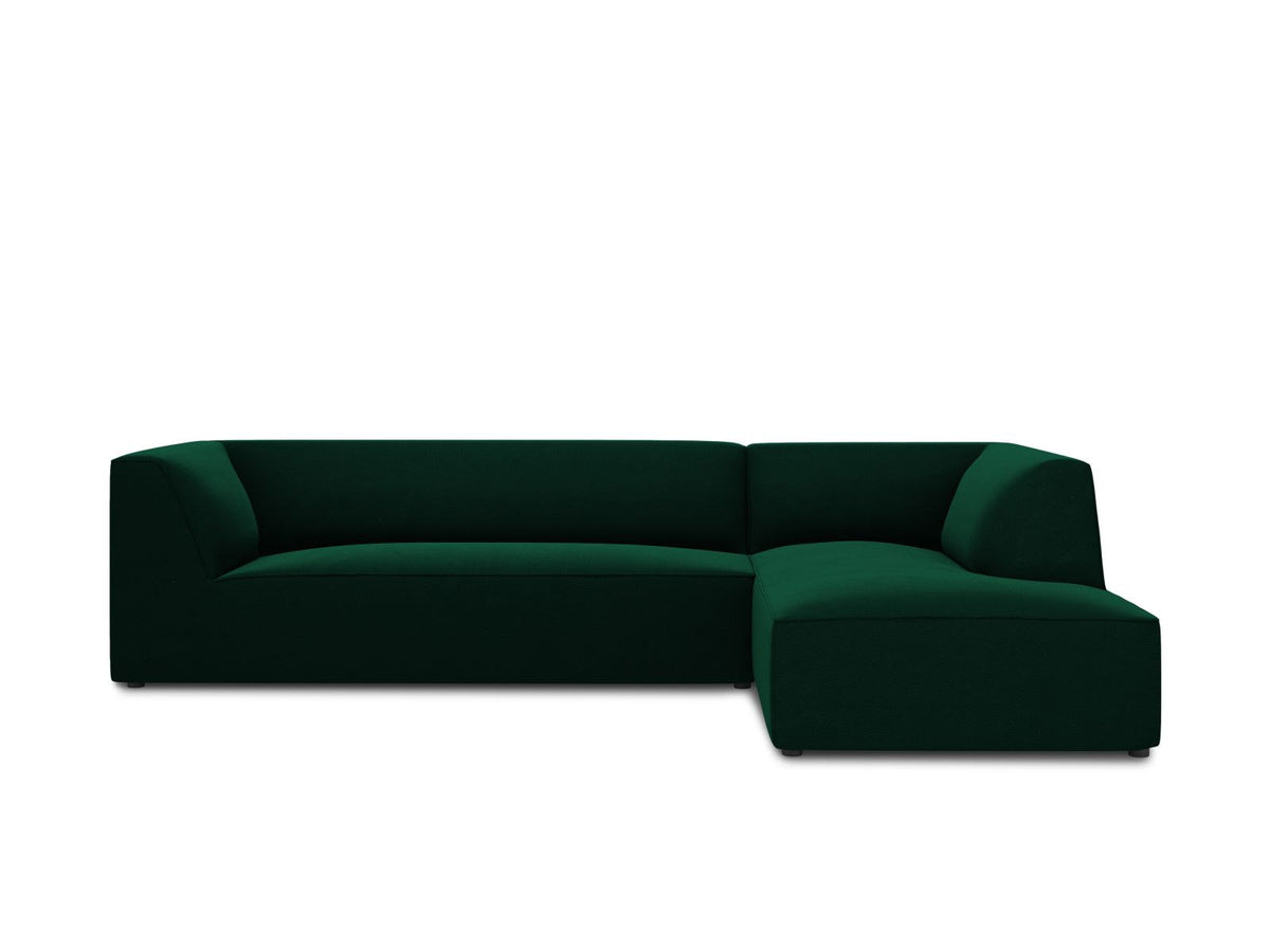 Modulares Ecksofa rechts Siena in Beige-Salvador Samtstoff mit schwarzen Kunststoffbeinen, Récamiere und Massivholzrahmen, 4-Sitzer, 180 cm.