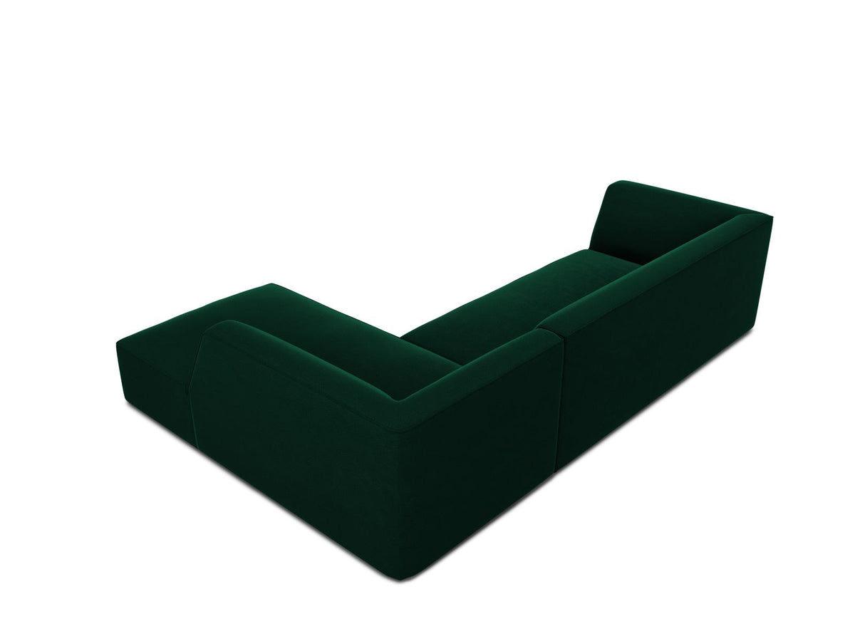 Modulares Ecksofa rechts Siena in Beige-Salvador Samtstoff mit schwarzen Kunststoffbeinen, Récamiere und Massivholzrahmen, 4-Sitzer, 180 cm.
