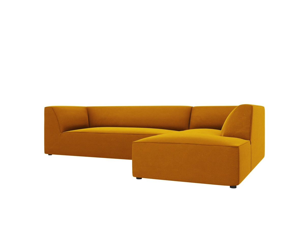 Modulares Ecksofa rechts Siena in Beige-Salvador Samtstoff mit schwarzen Kunststoffbeinen, Récamiere und Massivholzrahmen, 4-Sitzer, 180 cm.