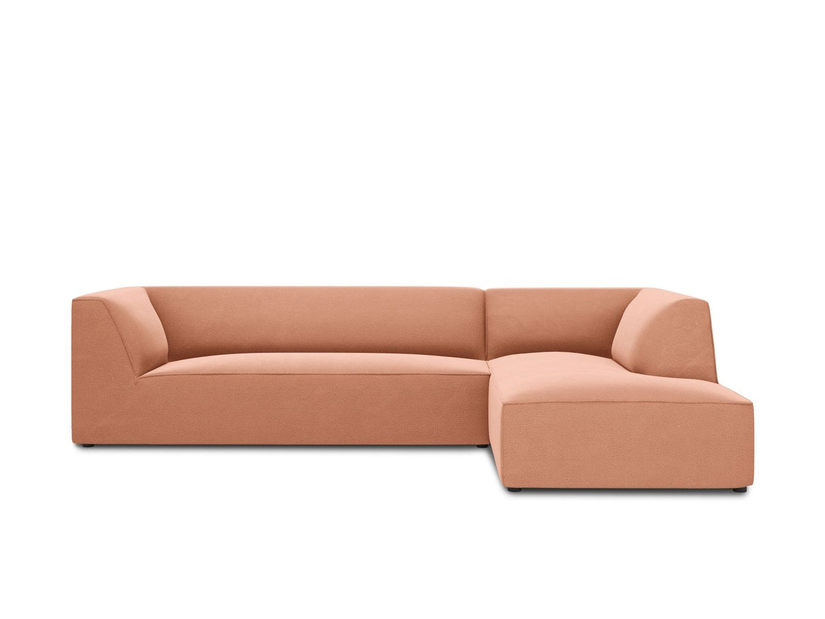 Modulares Ecksofa rechts Siena in Beige-Salvador Samtstoff mit schwarzen Kunststoffbeinen, Récamiere und Massivholzrahmen, 4-Sitzer, 180 cm.
