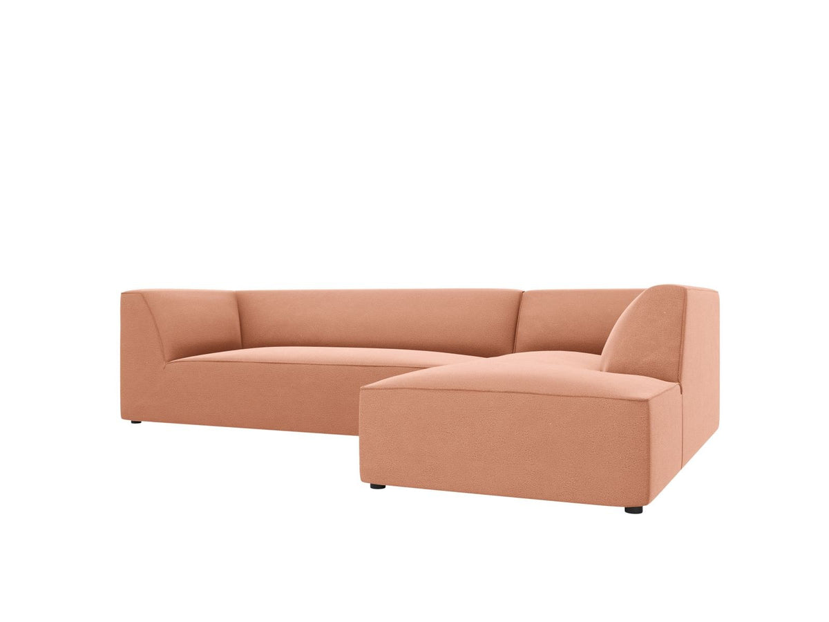 Modulares Ecksofa rechts Siena in Beige-Salvador Samtstoff mit schwarzen Kunststoffbeinen, Récamiere und Massivholzrahmen, 4-Sitzer, 180 cm.