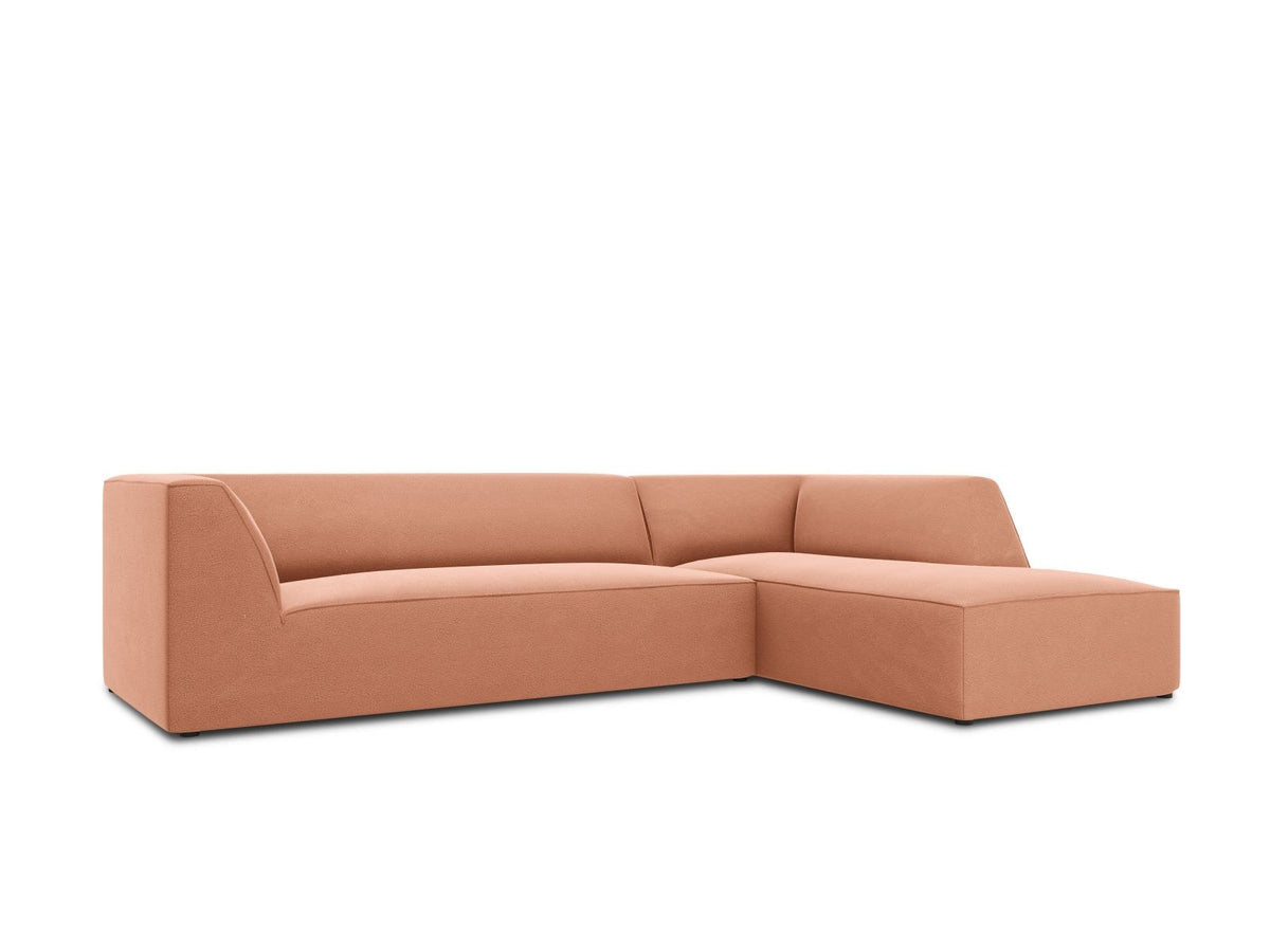 Modulares Ecksofa rechts Siena in Beige-Salvador Samtstoff mit schwarzen Kunststoffbeinen, Récamiere und Massivholzrahmen, 4-Sitzer, 180 cm.