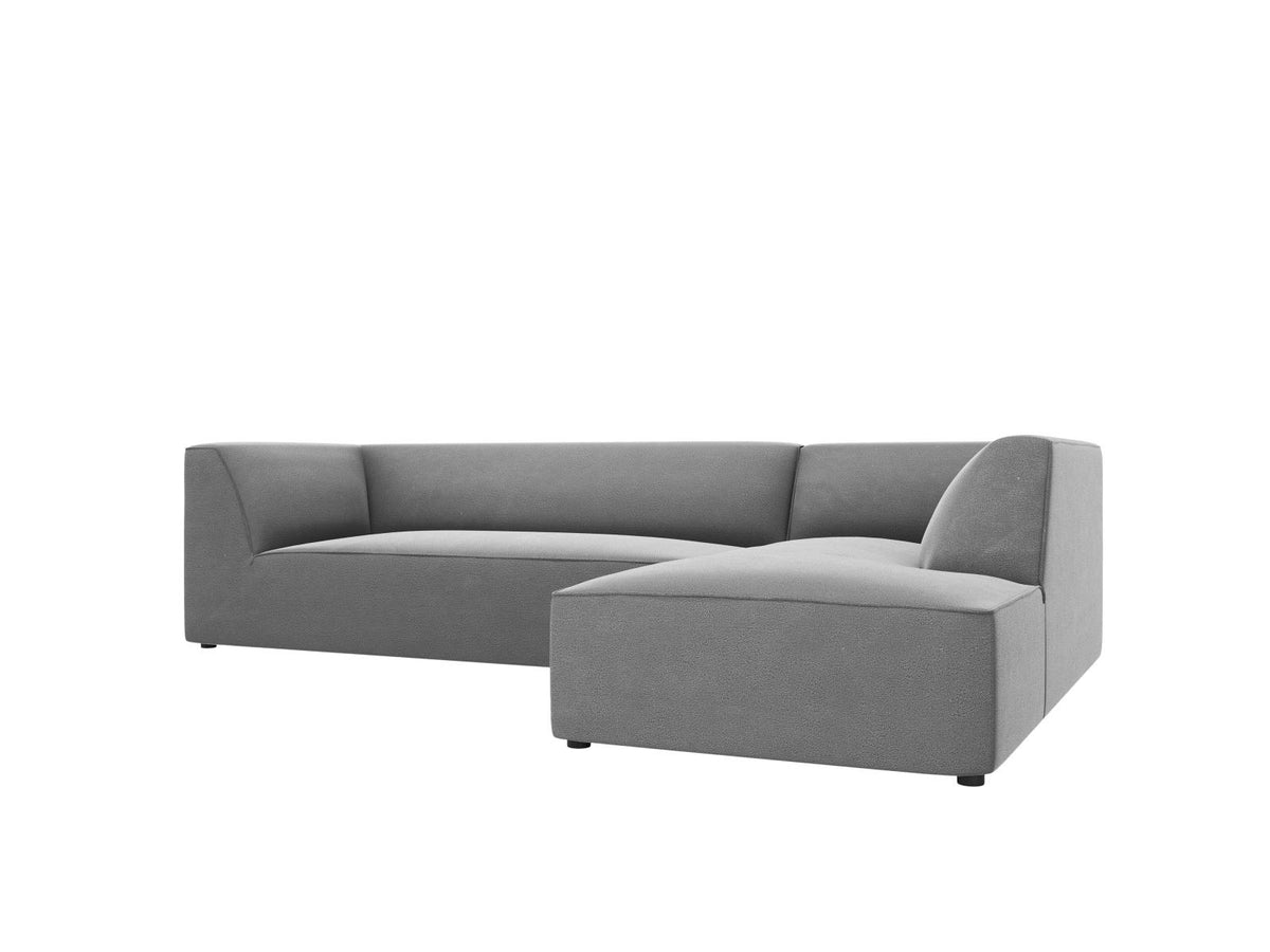 Modulares Ecksofa rechts Siena in Beige-Salvador Samtstoff mit schwarzen Kunststoffbeinen, Récamiere und Massivholzrahmen, 4-Sitzer, 180 cm.