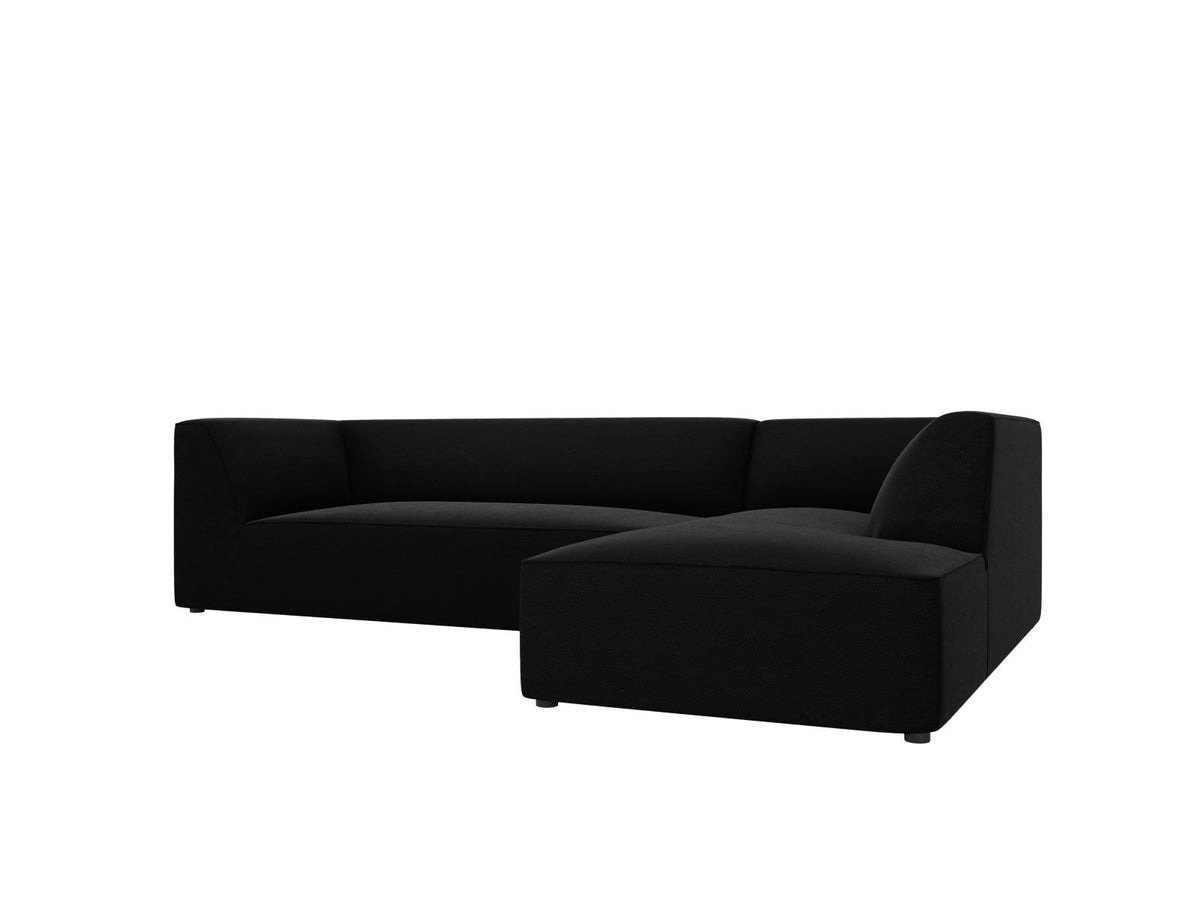 Modulares Ecksofa rechts Siena in Beige-Salvador Samtstoff mit schwarzen Kunststoffbeinen, Récamiere und Massivholzrahmen, 4-Sitzer, 180 cm.