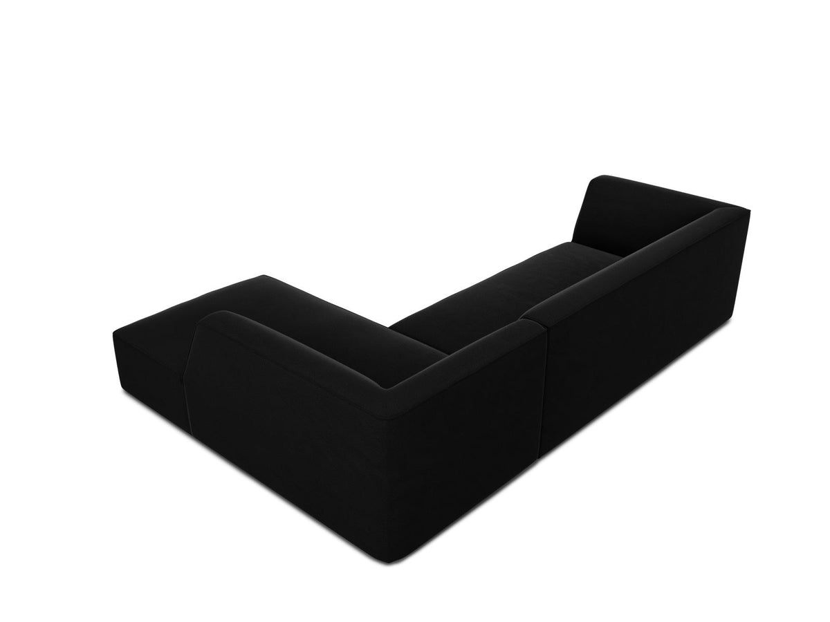 Modulares Ecksofa rechts Siena in Beige-Salvador Samtstoff mit schwarzen Kunststoffbeinen, Récamiere und Massivholzrahmen, 4-Sitzer, 180 cm.
