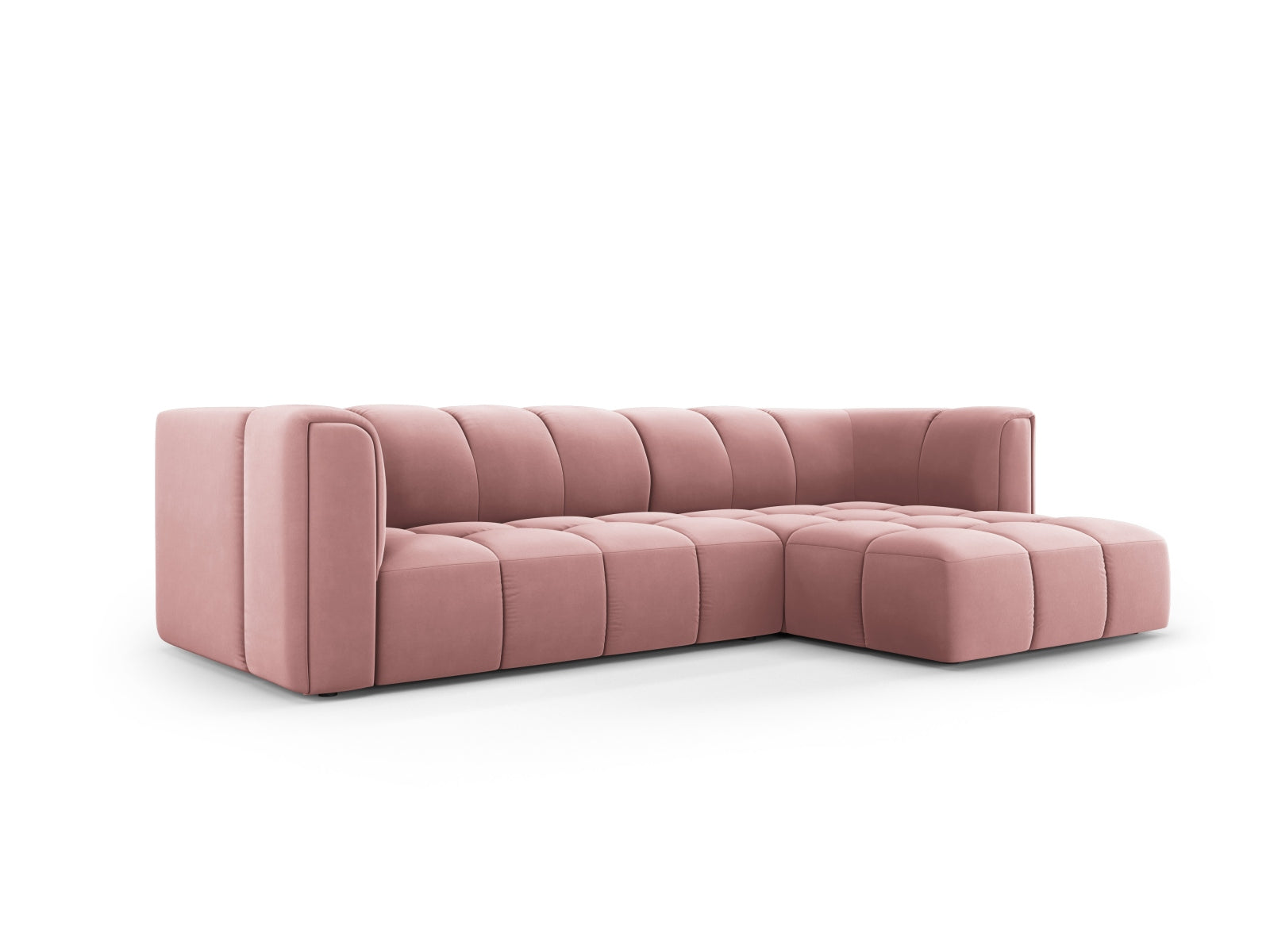 Elegantes 3-Sitzer Ecksofa Moritz in Pink-Bluvel, ideal für moderne Wohnräume, präsentiert von Cosmopolitan Design.