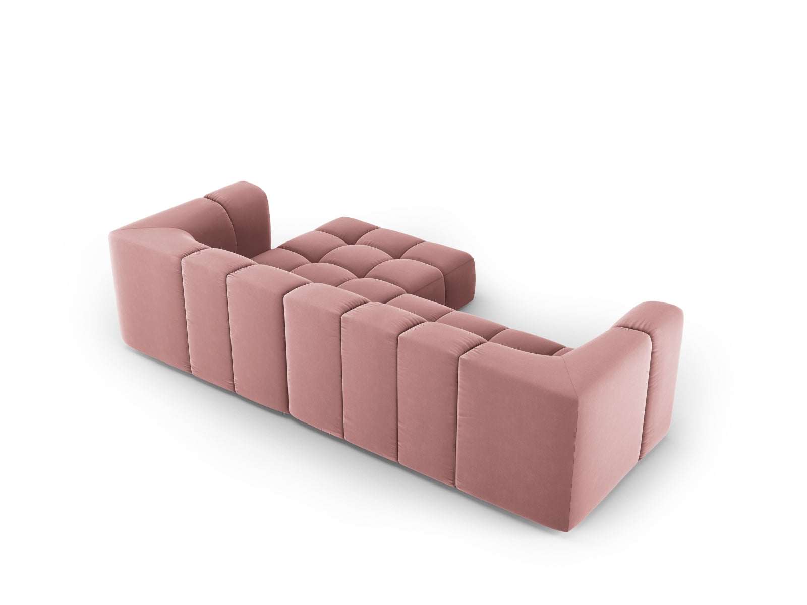 Modulares 3-Sitzer Ecksofa Moritz in stilvollem Pink-Bluvel, perfekt für zeitgemäße Wohnkonzepte von Cosmopolitan Design.