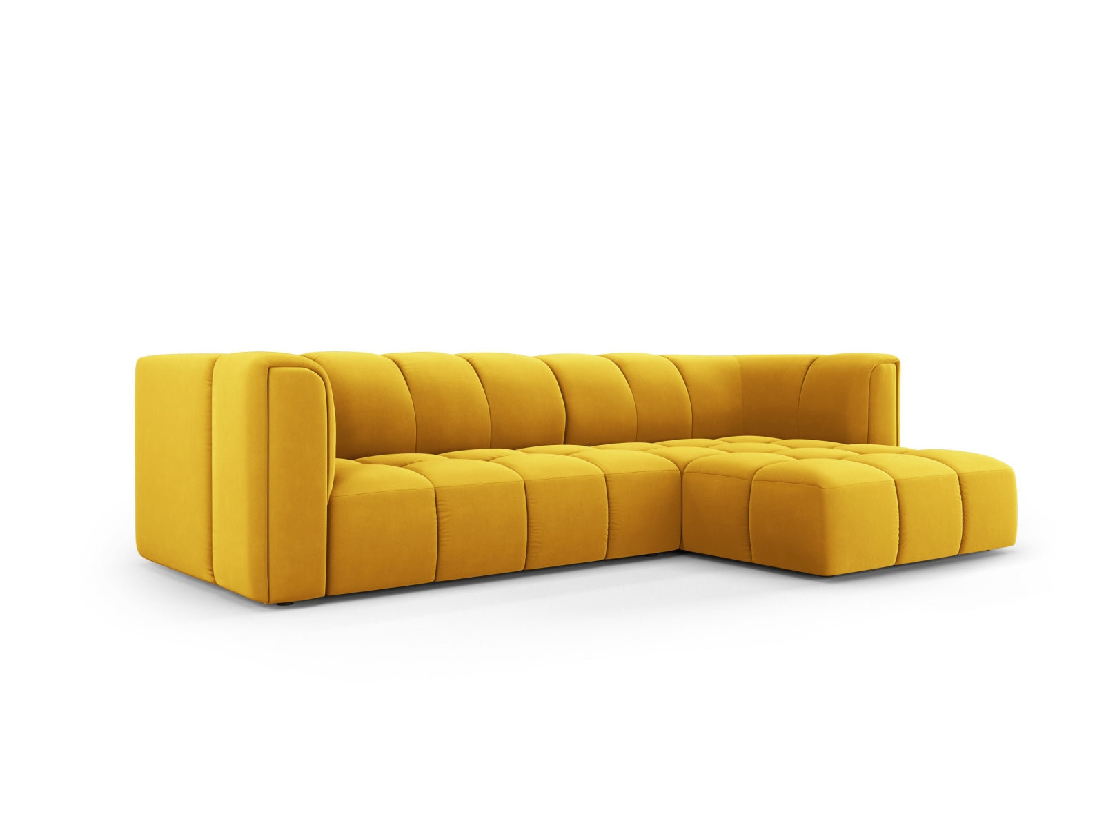 Modulares 3-Sitzer Ecksofa Moritz in stilvollem Yellow-Bluvel, ideal für moderne Wohnräume, präsentiert von Cosmopolitan Design.