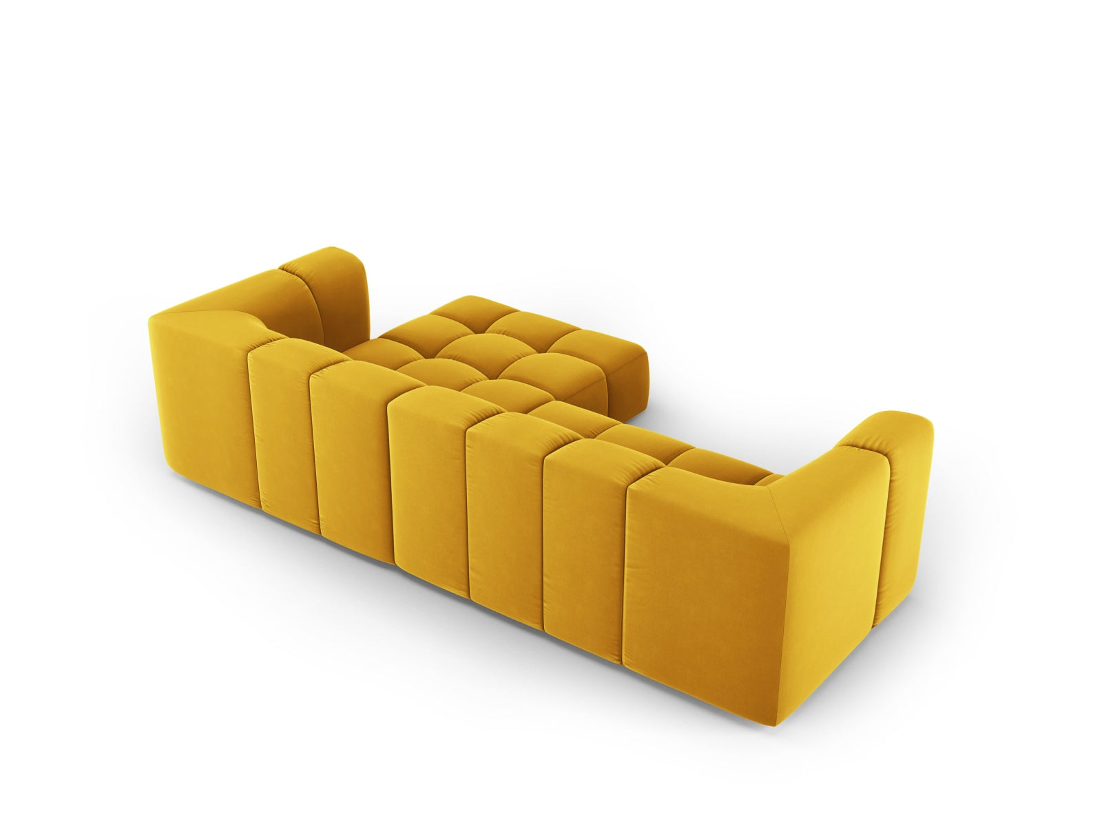 Elegantes 3-Sitzer Ecksofa Moritz in trendigem Yellow-Bluvel, perfekt für stilvolle Wohnzimmer, von Cosmopolitan Design.