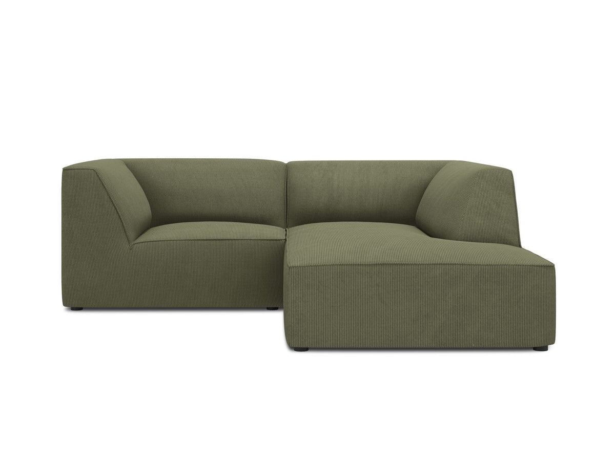 Modulares Ecksofa Siena rechts, 3-Sitzer in Light Beige-Scala Cordstoff, Massivholzrahmen, schwarze Kunststoffbeine, Sitzhöhe 40 cm.