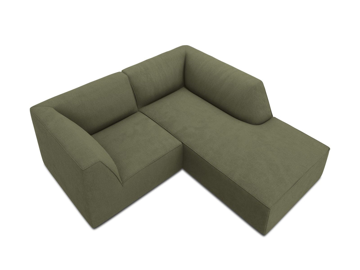 Modulares Ecksofa Siena rechts, 3-Sitzer in Light Beige-Scala Cordstoff, Massivholzrahmen, schwarze Kunststoffbeine, Sitzhöhe 40 cm.
