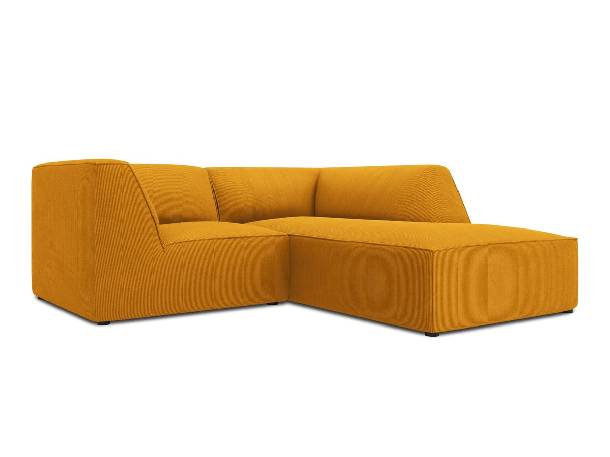 Modulares Ecksofa Siena rechts, 3-Sitzer in Light Beige-Scala Cordstoff, Massivholzrahmen, schwarze Kunststoffbeine, Sitzhöhe 40 cm.