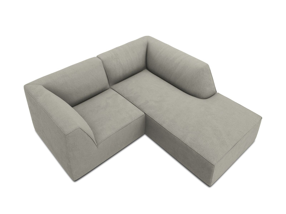 Modulares Ecksofa Siena rechts, 3-Sitzer in Light Beige-Scala Cordstoff, Massivholzrahmen, schwarze Kunststoffbeine, Sitzhöhe 40 cm.