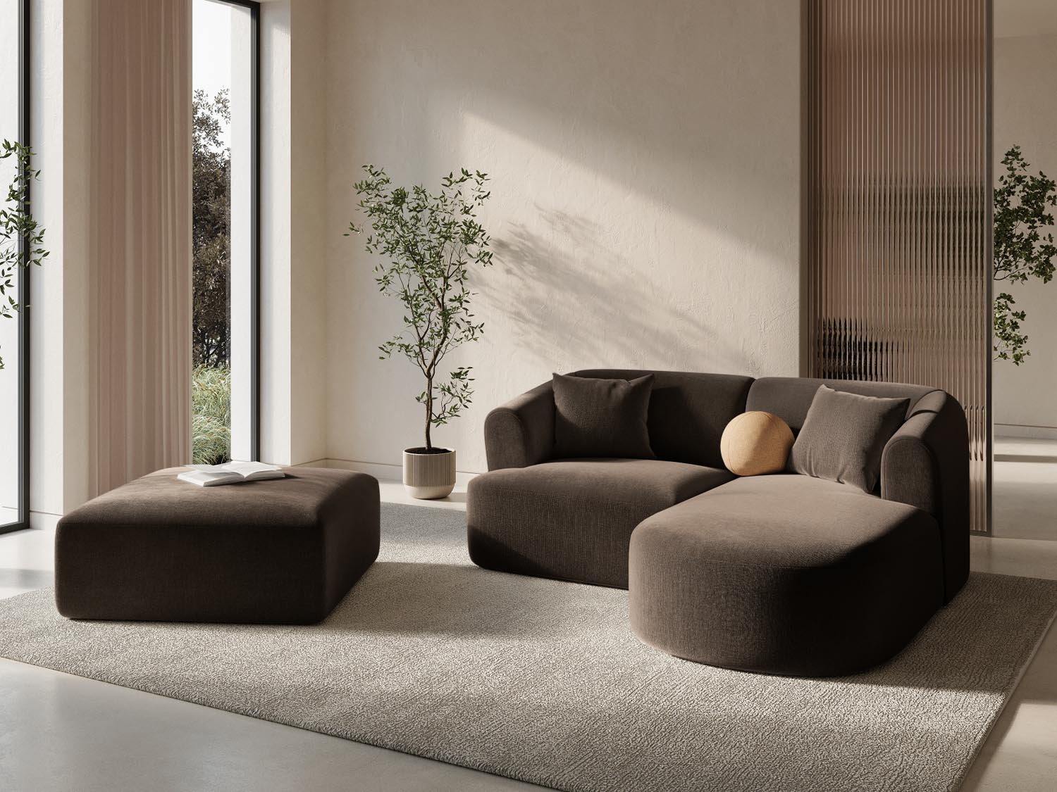 Entdecken Sie das stilvolle Campi Velour Modular Ecksofa rechts 3 Sitzer von Cosmopolitan Design – perfekt für Ihr modernes Wohnzimmer, flexibel und bequem.
