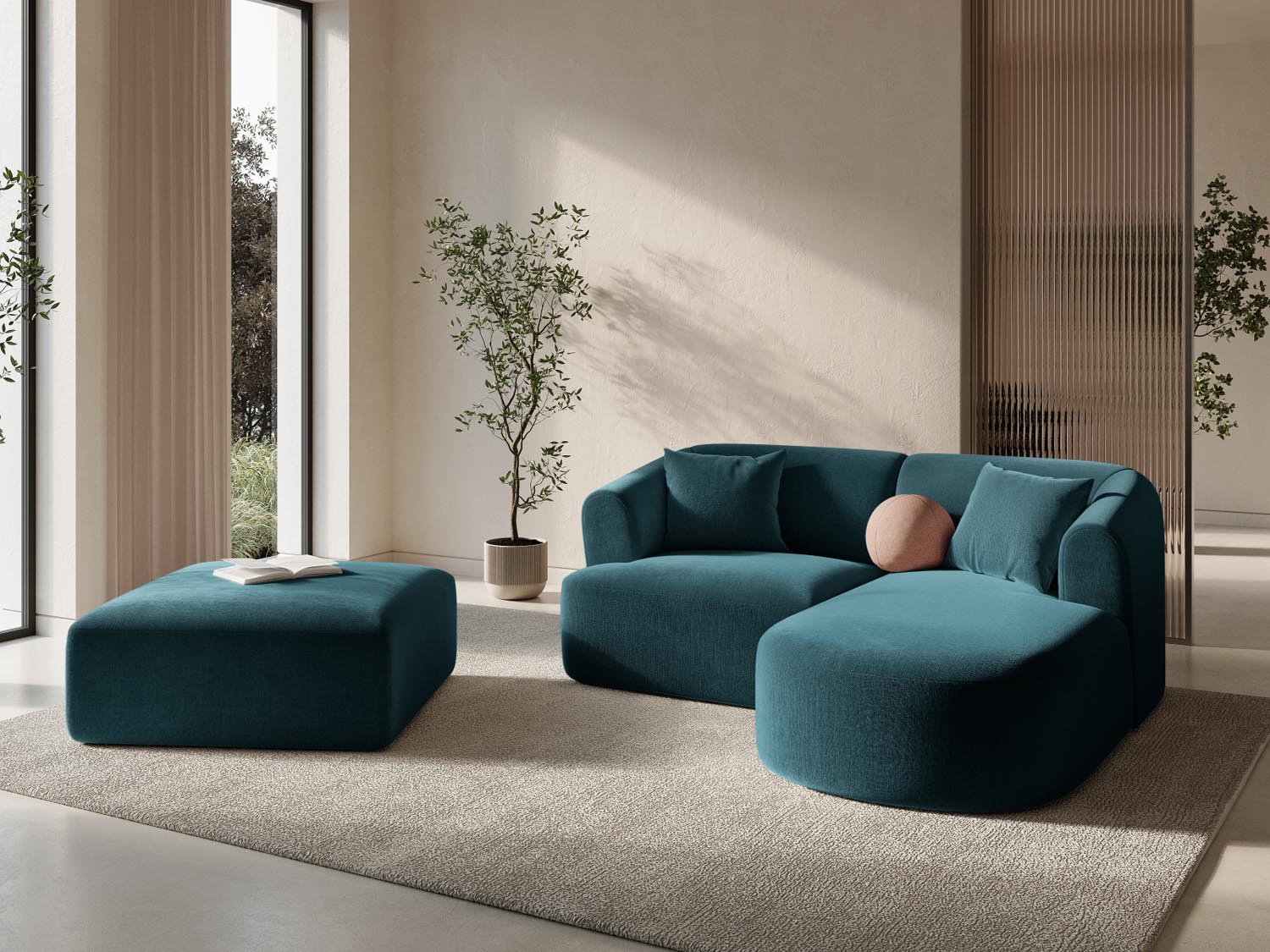 Entdecken Sie das stilvolle Campi Velour Modular Ecksofa rechts 3 Sitzer von Cosmopolitan Design – perfekt für Ihr modernes Wohnzimmer, flexibel und bequem.