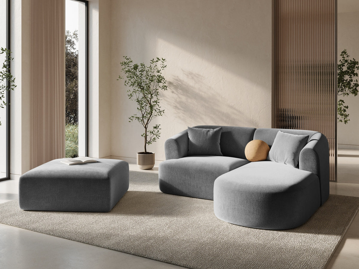 Ecksofa rechts Campi von Cosmopolitan Design mit Velvet-Bezug, Récamiere und schwarzen Beinen
