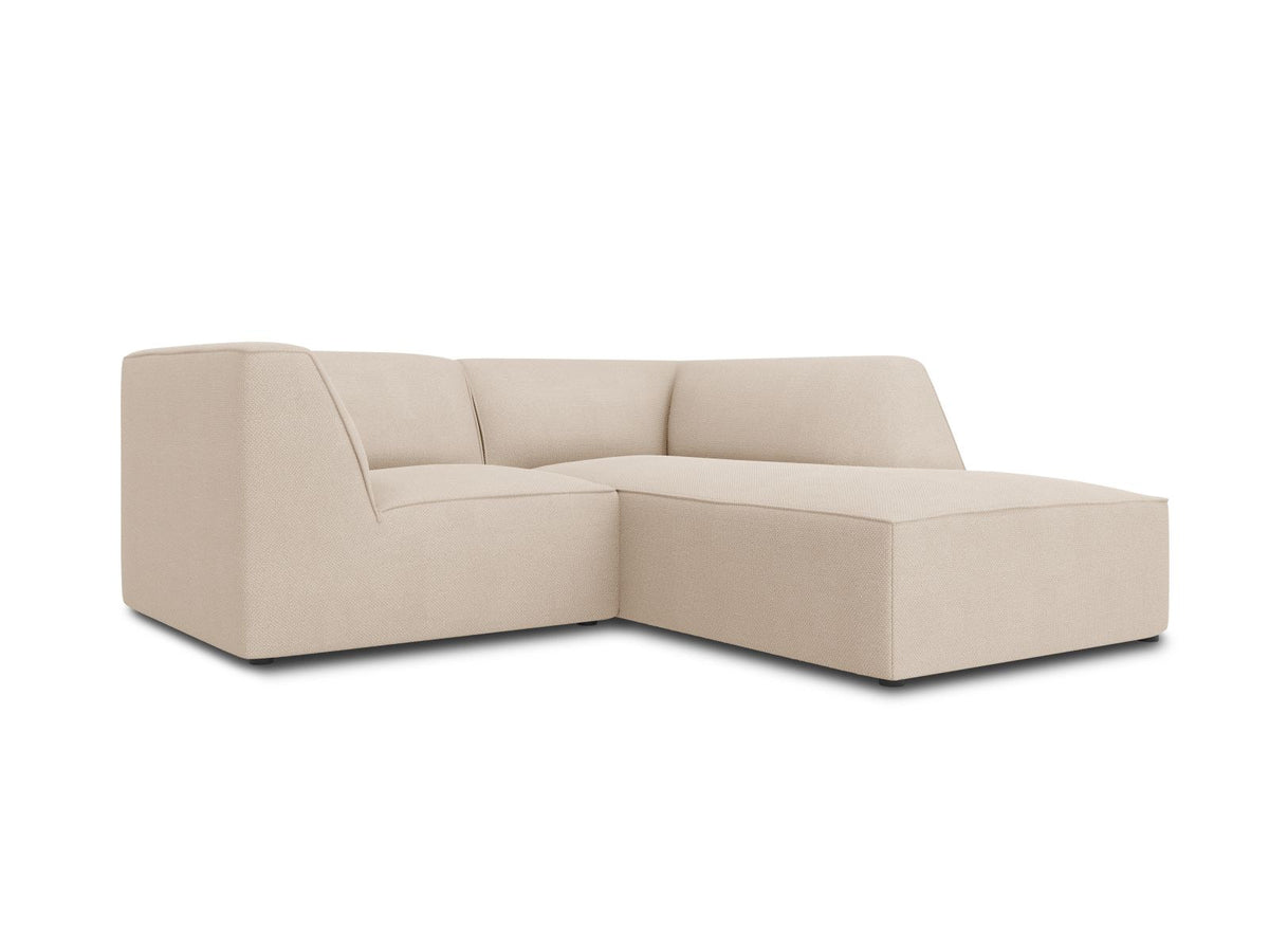 Modulares Ecksofa Siena rechts, 3-Sitzer in Light Beige-Scala Cordstoff, Massivholzrahmen, schwarze Kunststoffbeine, Sitzhöhe 40 cm.