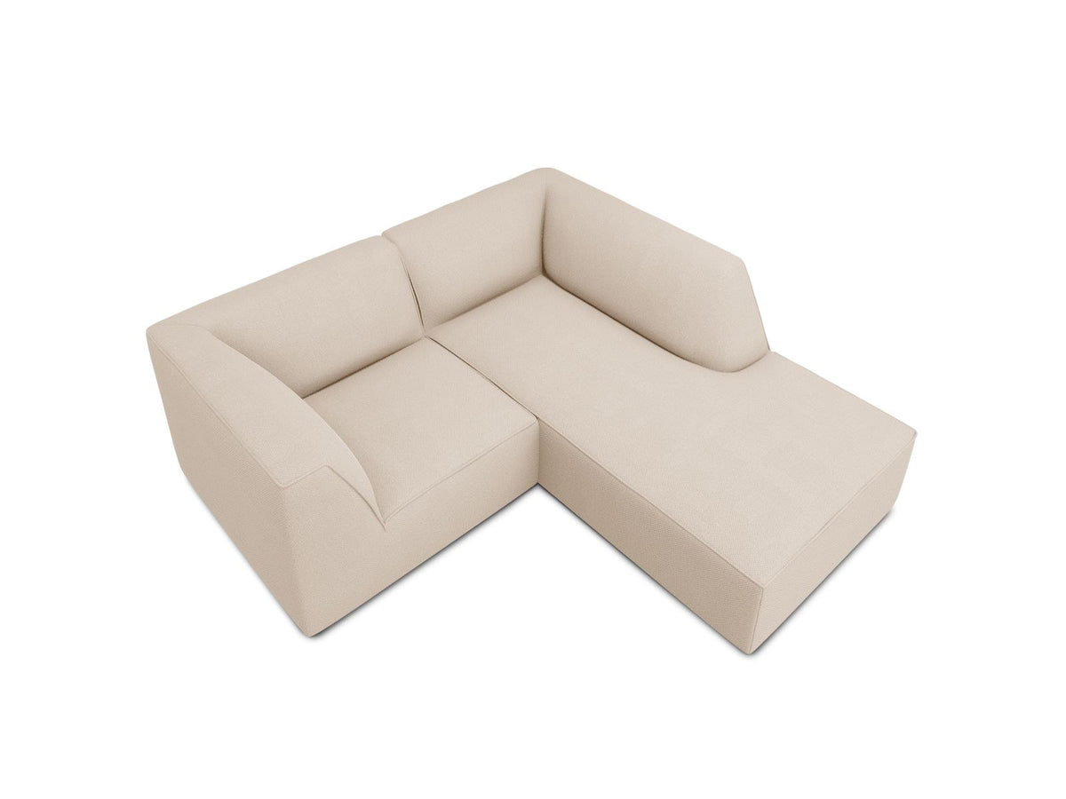 Modulares Ecksofa Siena rechts, 3-Sitzer in Light Beige-Scala Cordstoff, Massivholzrahmen, schwarze Kunststoffbeine, Sitzhöhe 40 cm.