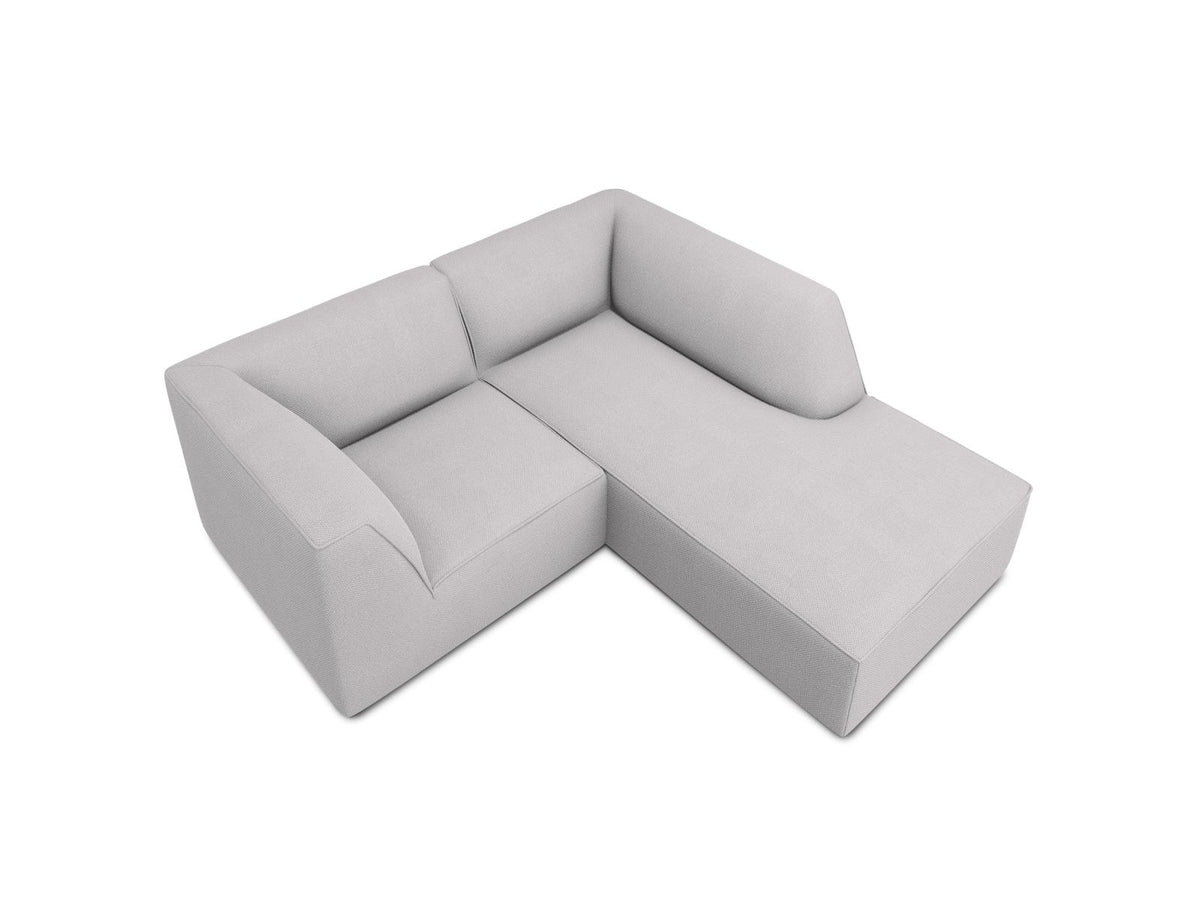Modulares Ecksofa Siena rechts, 3-Sitzer in Light Beige-Scala Cordstoff, Massivholzrahmen, schwarze Kunststoffbeine, Sitzhöhe 40 cm.
