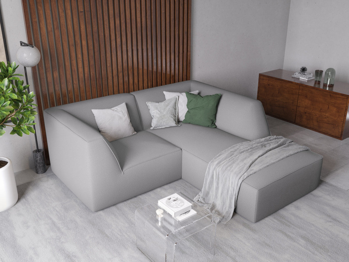 Modulares Ecksofa Siena rechts, 3-Sitzer in Light Beige-Scala Cordstoff, Massivholzrahmen, schwarze Kunststoffbeine, Sitzhöhe 40 cm.