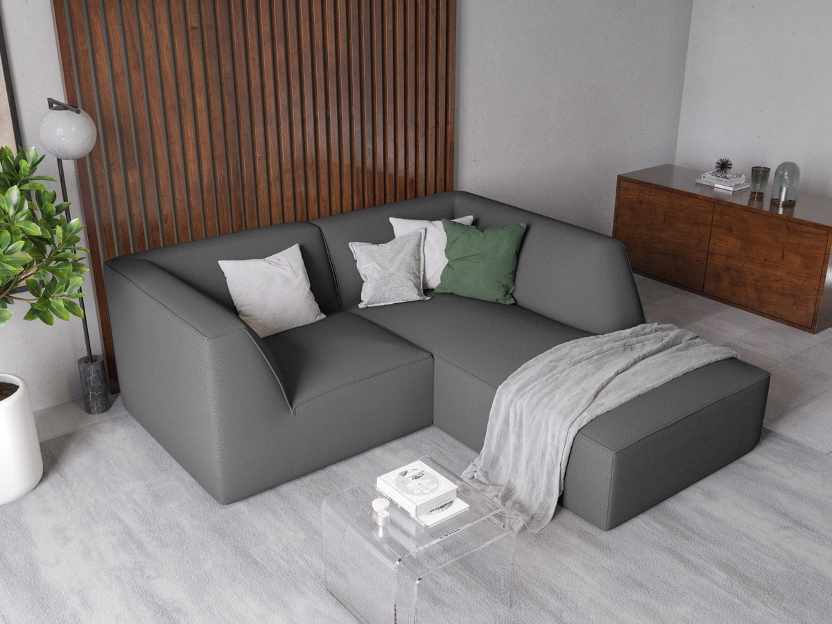 Modulares Ecksofa Siena rechts, 3-Sitzer in Light Beige-Scala Cordstoff, Massivholzrahmen, schwarze Kunststoffbeine, Sitzhöhe 40 cm.