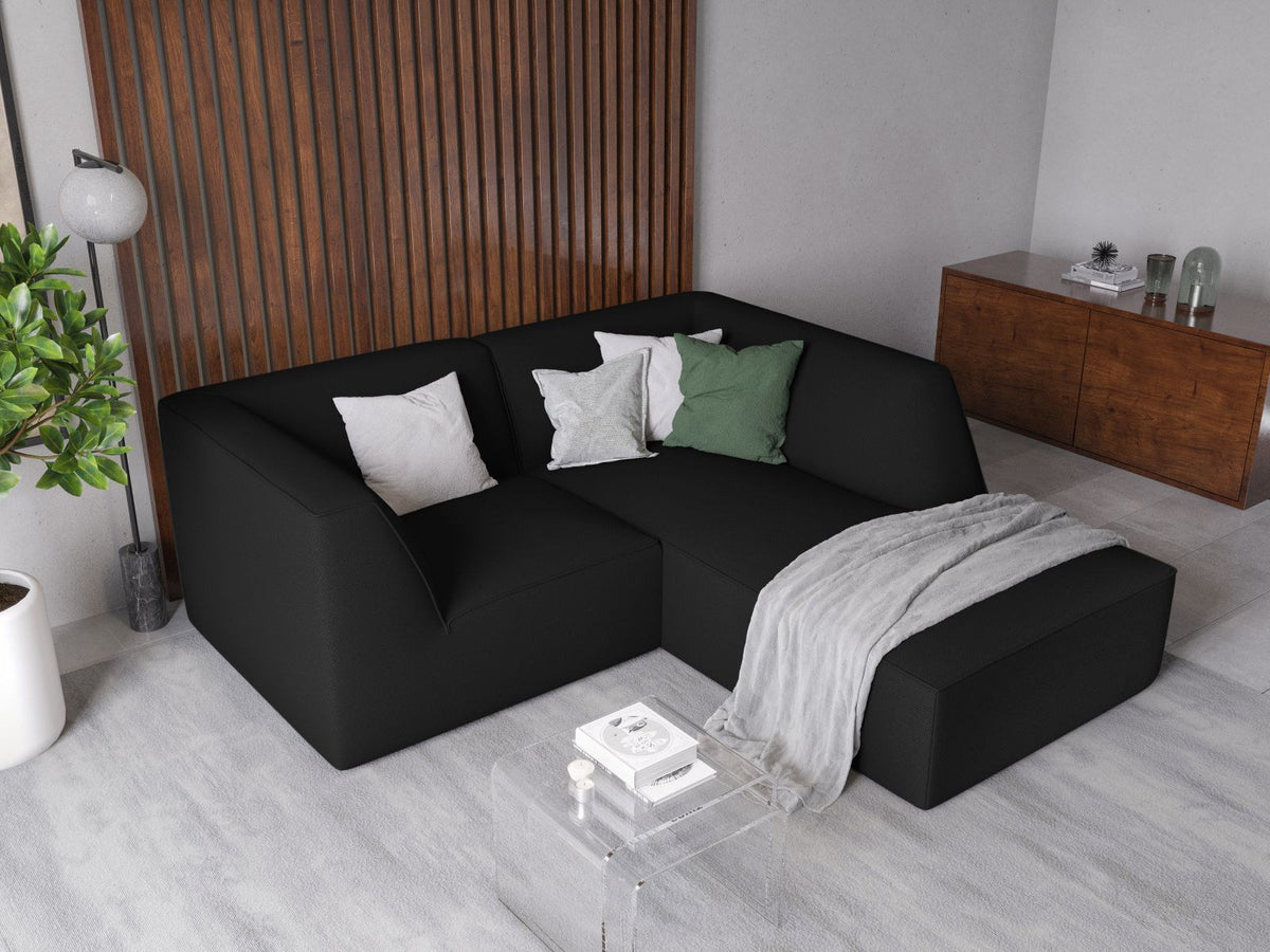 Modulares Ecksofa Siena rechts, 3-Sitzer in Light Beige-Scala Cordstoff, Massivholzrahmen, schwarze Kunststoffbeine, Sitzhöhe 40 cm.
