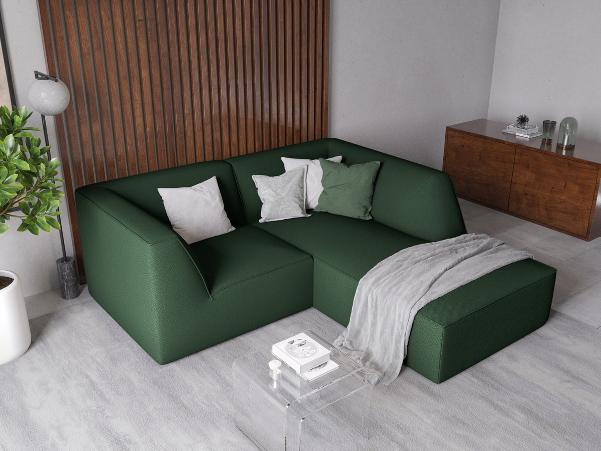 Modulares Ecksofa Siena rechts, 3-Sitzer in Light Beige-Scala Cordstoff, Massivholzrahmen, schwarze Kunststoffbeine, Sitzhöhe 40 cm.
