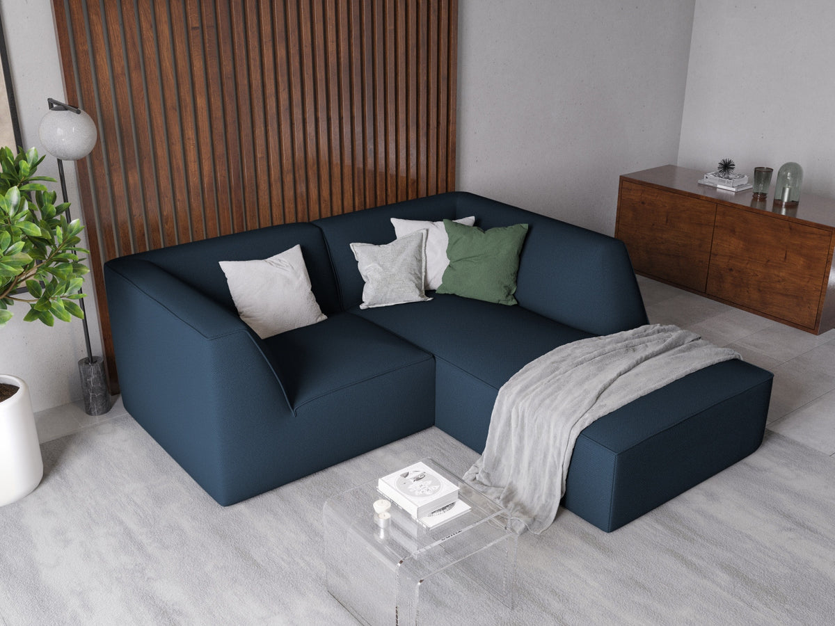 Modulares Ecksofa Siena rechts, 3-Sitzer in Light Beige-Scala Cordstoff, Massivholzrahmen, schwarze Kunststoffbeine, Sitzhöhe 40 cm.