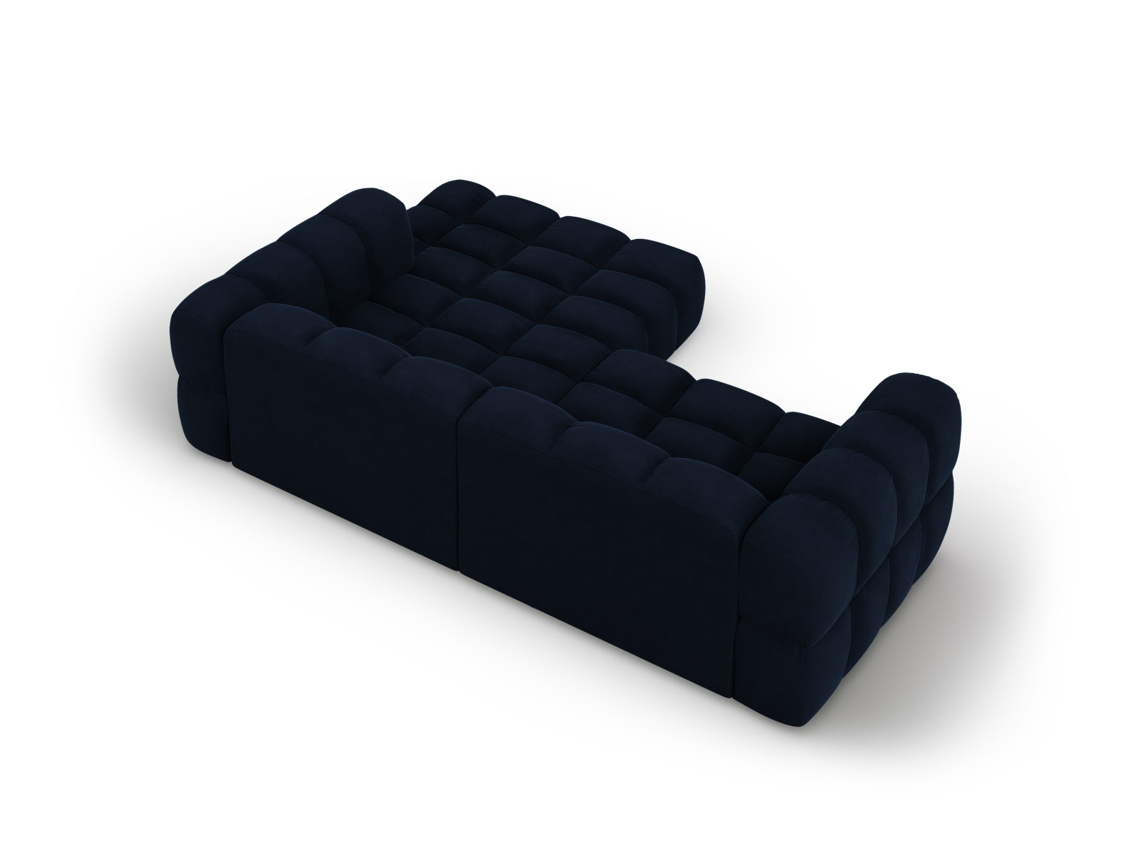 Elegantes modulares Ecksofa in tiefem Blau, 3-Sitzer, rechte Variante, ideal für stilvolle und zeitgemäße Wohnräume von Cosmopolitan Design.