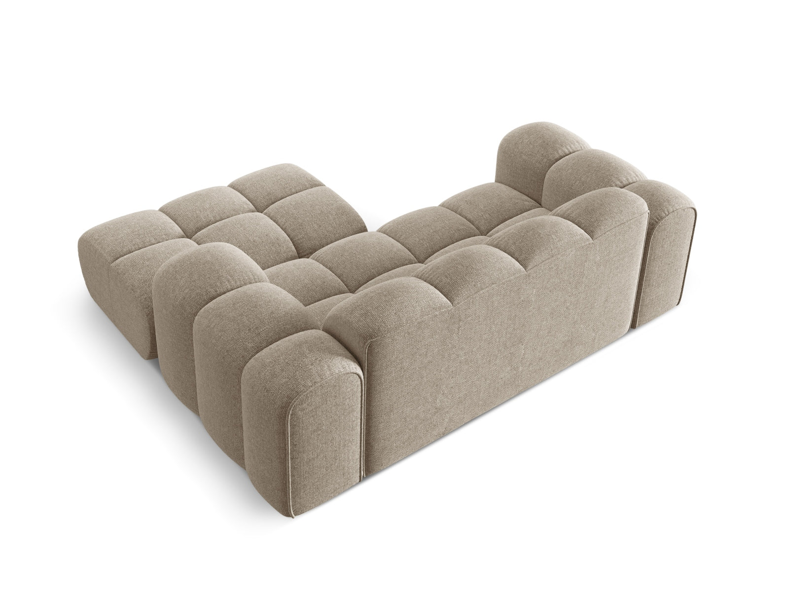 Modernes 2-Sitzer Ecksofa Treno in edlem Dunkelbeige, perfekt für stilvolle Wohnzimmer und entspannte Abende, erhältlich bei Cosmopolitan Design.