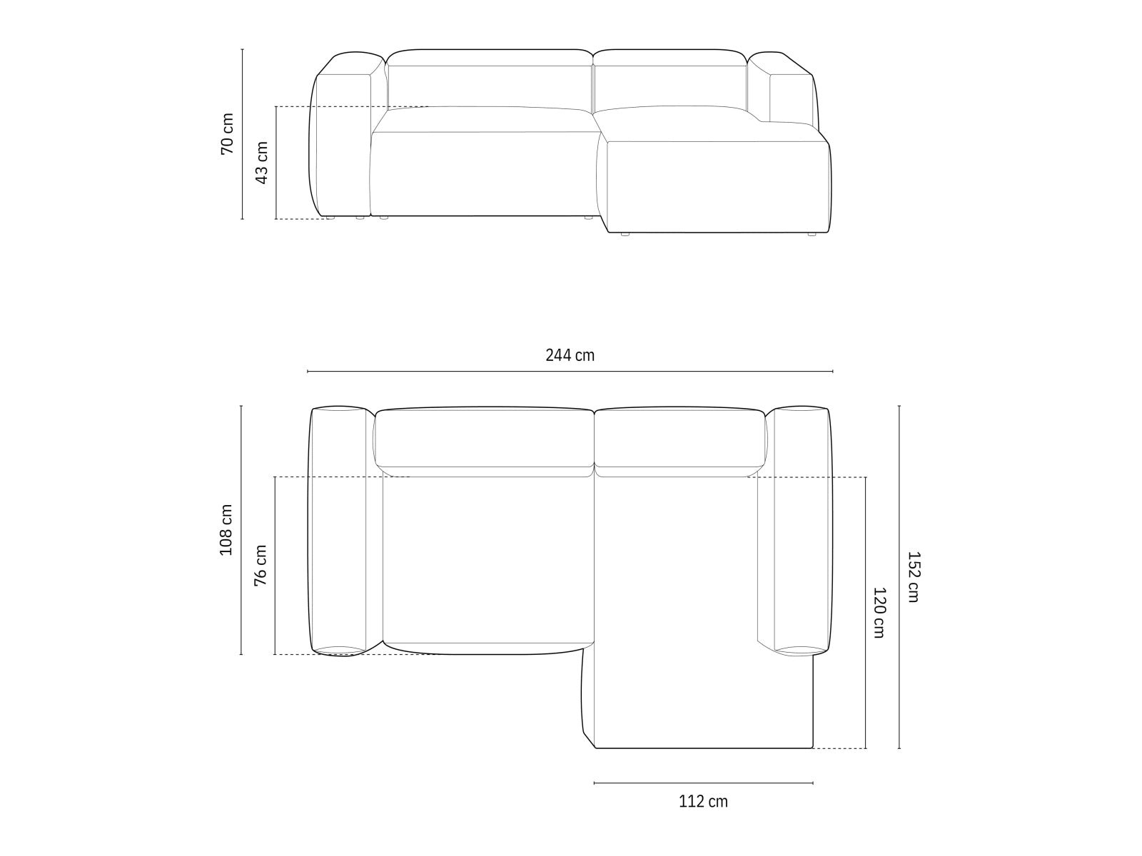 Entdecken Sie das Bergamo Modular Ecksofa rechts von Cosmopolitan Design – ein stilvolles 2-Sitzer Sofa, das Komfort und modernes Design perfekt kombiniert.