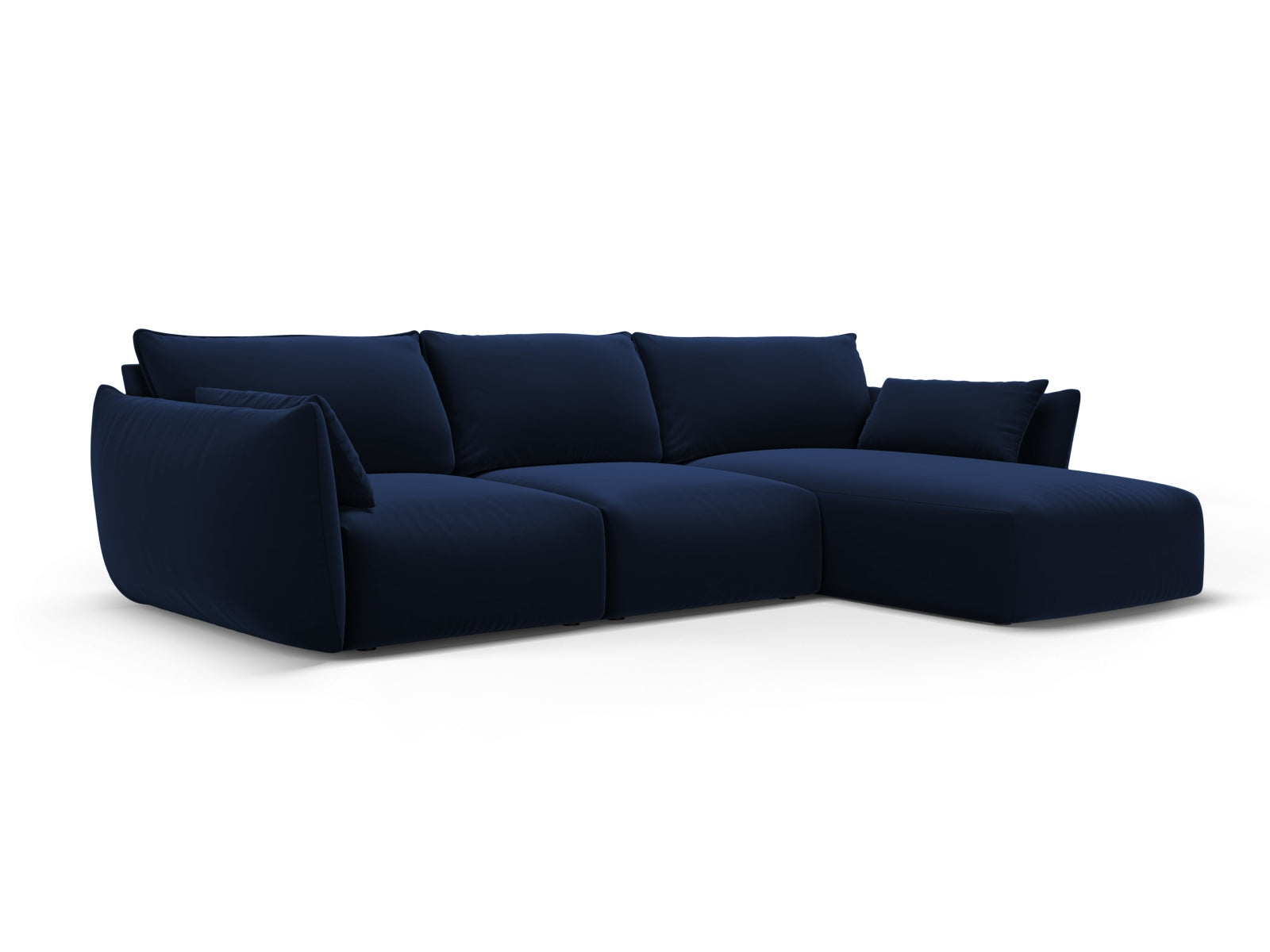 Stilvolles 5-Sitzer Ecksofa rechts Matera in Royal Blue, perfekt für moderne Wohnzimmer und gemütliche Abende, von Cosmopolitan Design.
