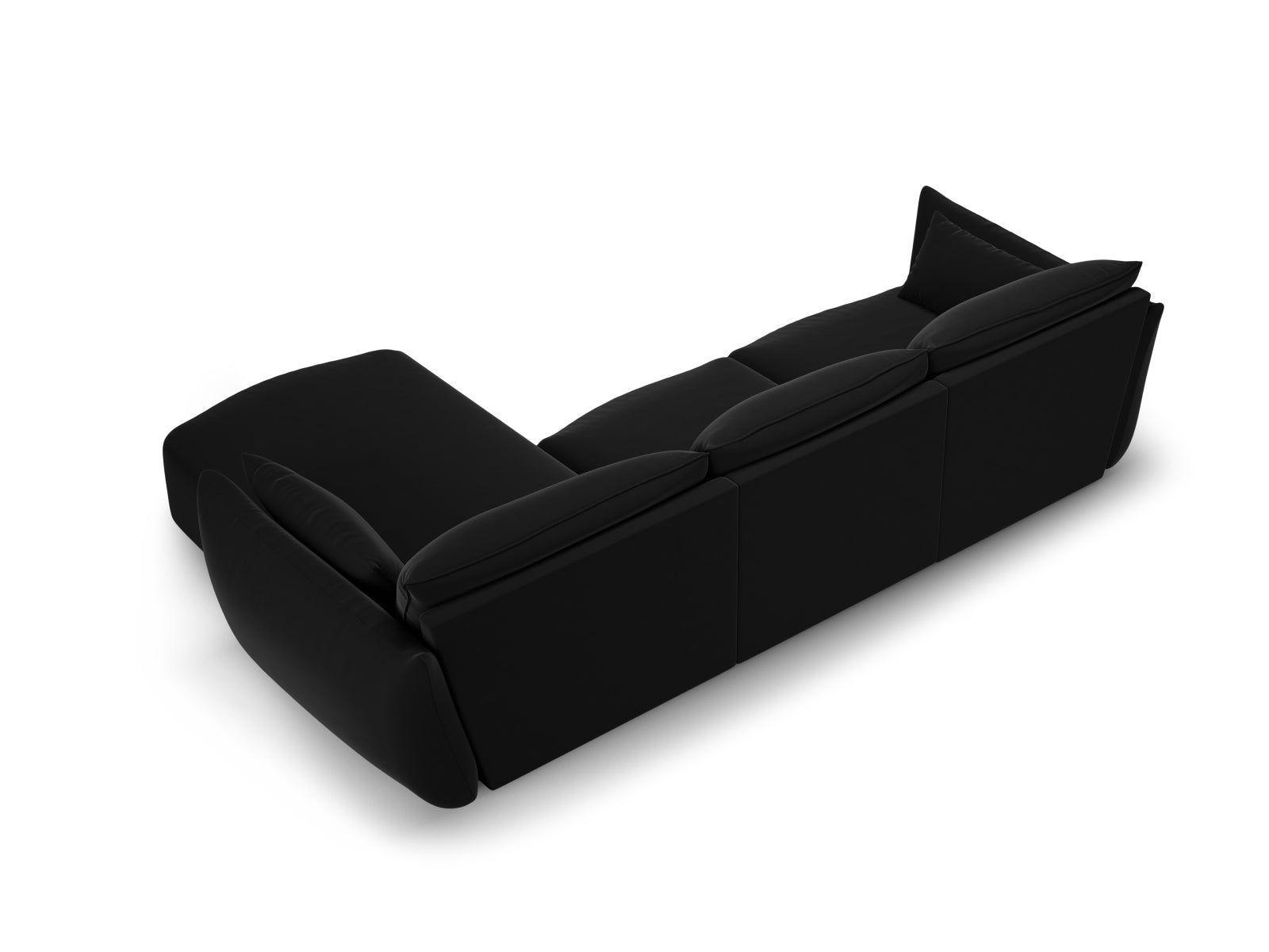 Elegantes 5-Sitzer Ecksofa rechts Matera in zeitlosem Schwarz, ideal für moderne Wohnräume und gemütliche Abende von Cosmopolitan Design.