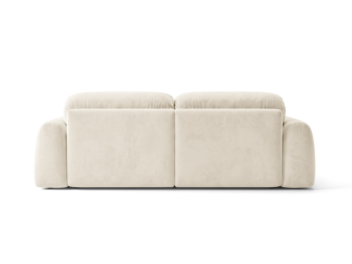 Ecksofa Milan rechts mit Récamiere, Bluvel-Bezug und schwarzen Kunststoffbeinen