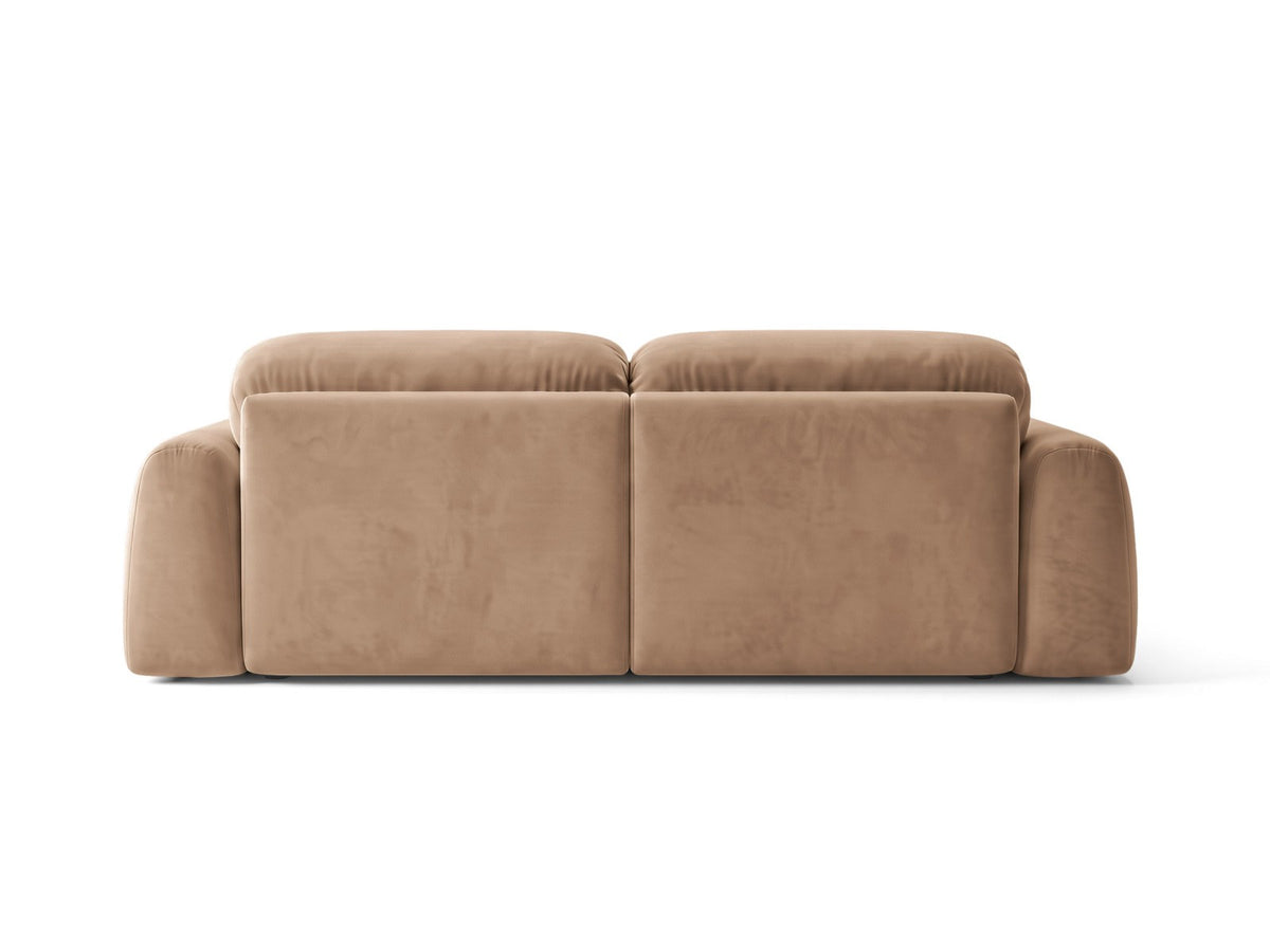 Ecksofa Milan rechts mit Récamiere, Bluvel-Bezug und schwarzen Kunststoffbeinen