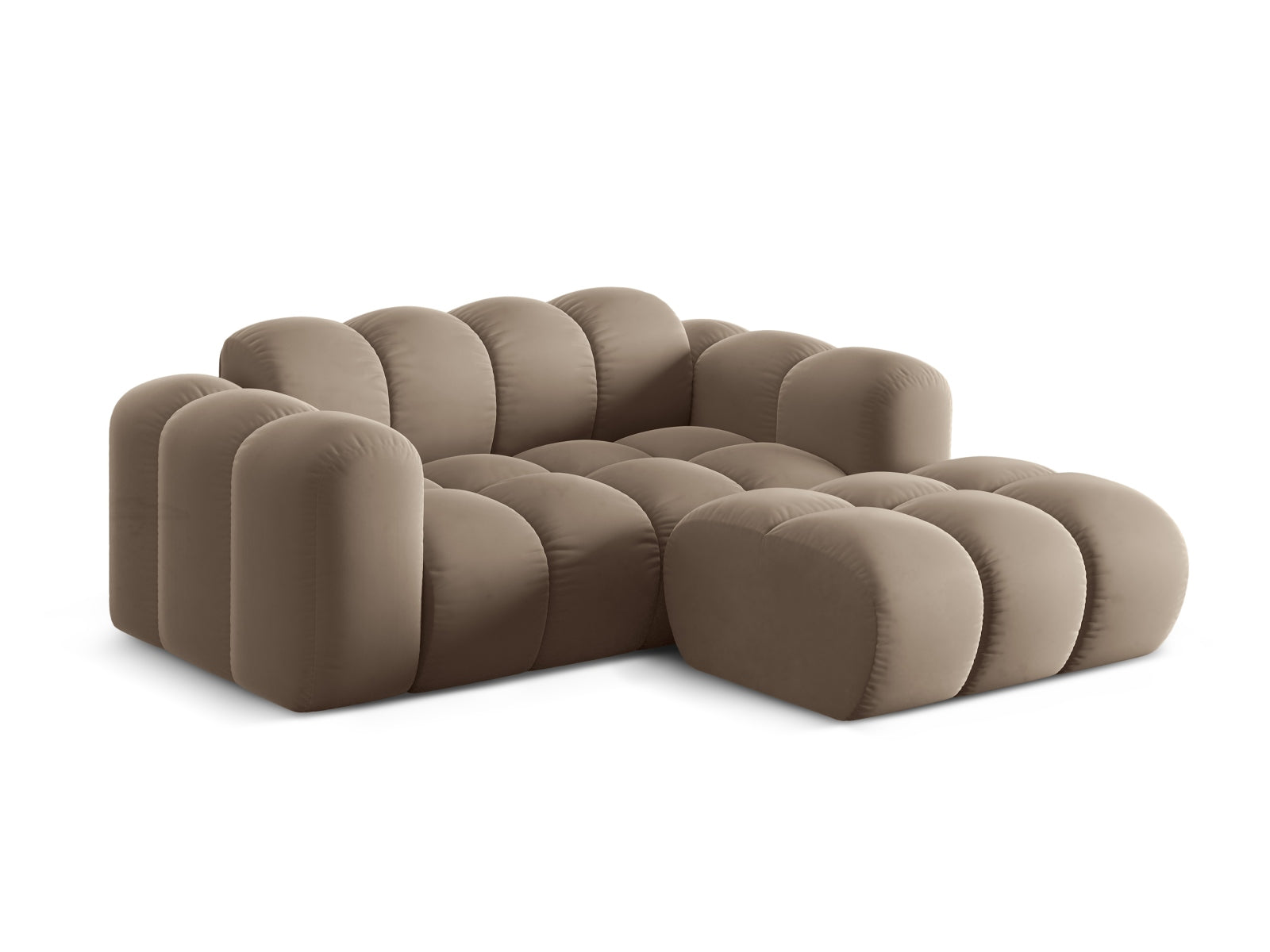 Elegantes 2-Sitzer Ecksofa Treno in stilvollem Cappuccino-Bluvel, ideal für moderne Wohnräume, präsentiert von Cosmopolitan Design.