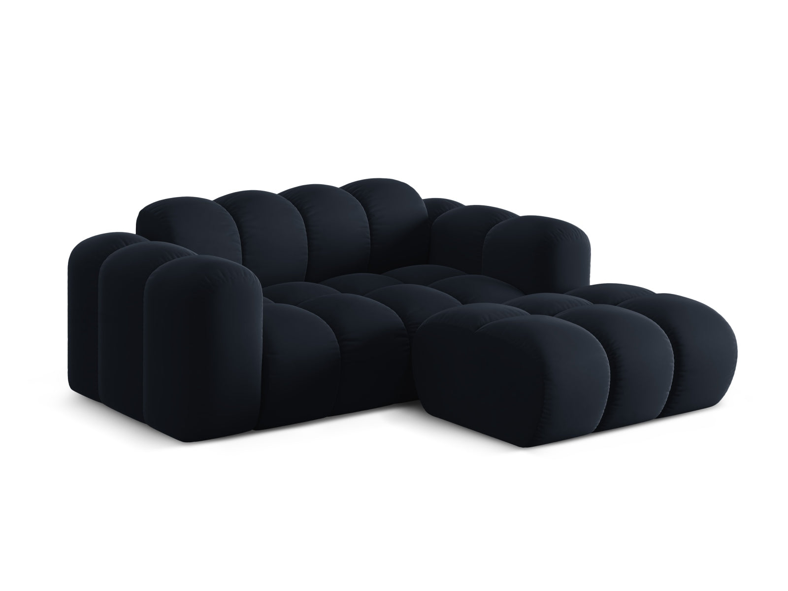 Elegantes 2-Sitzer Ecksofa Treno in Dunkelblau, ideal für moderne Wohnräume, präsentiert von Cosmopolitan Design.