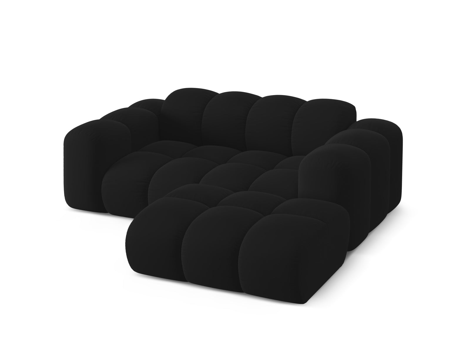 Modernes 2-Sitzer Ecksofa Treno in hochwertigem Black-Bluvel, ideal für gemütliche und stilvolle Wohnambiente von Cosmopolitan Design.