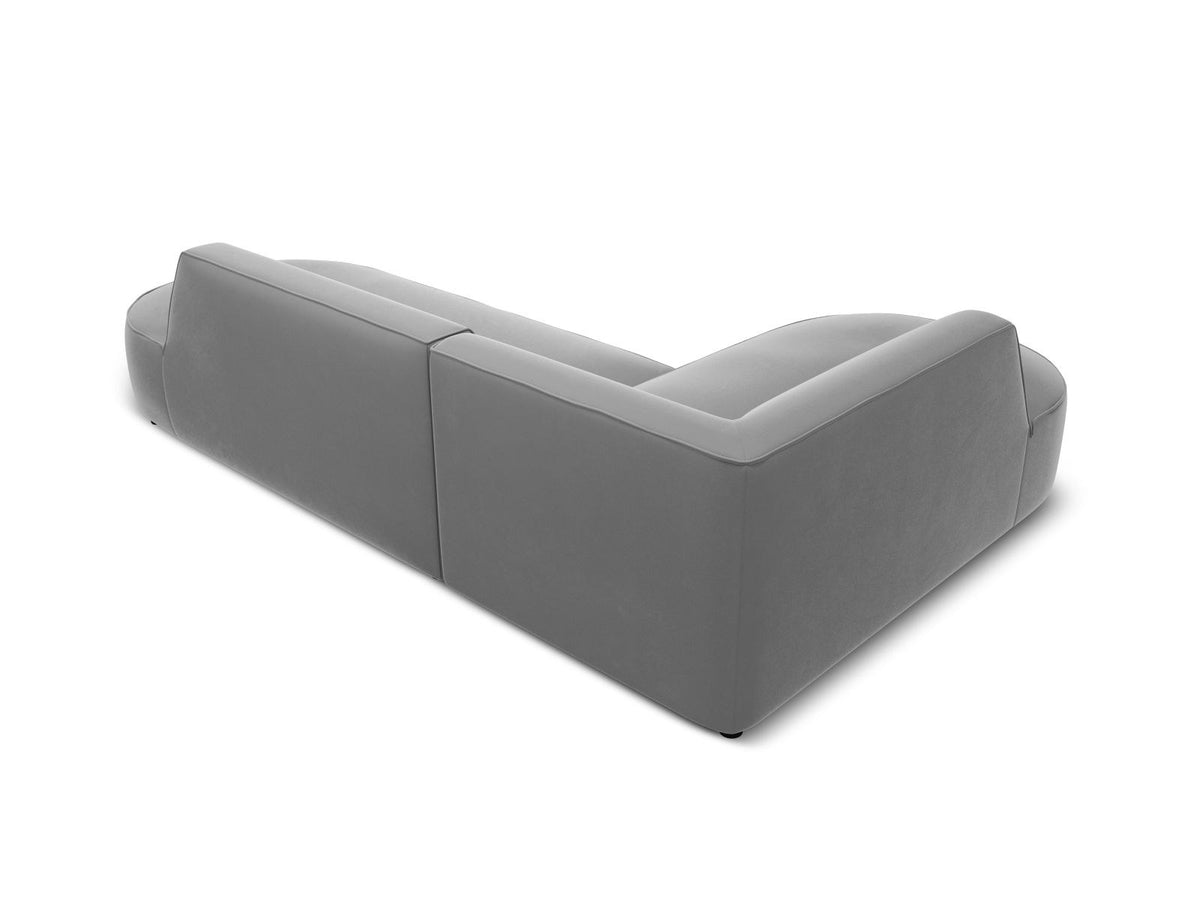 Modulares Ecksofa links in Beige-Salvador Samtstoff, schwarze Kunststoffbeine, Récamiere und gepolsterte Rückenlehne, 4-Sitzer, 180cm Breite.