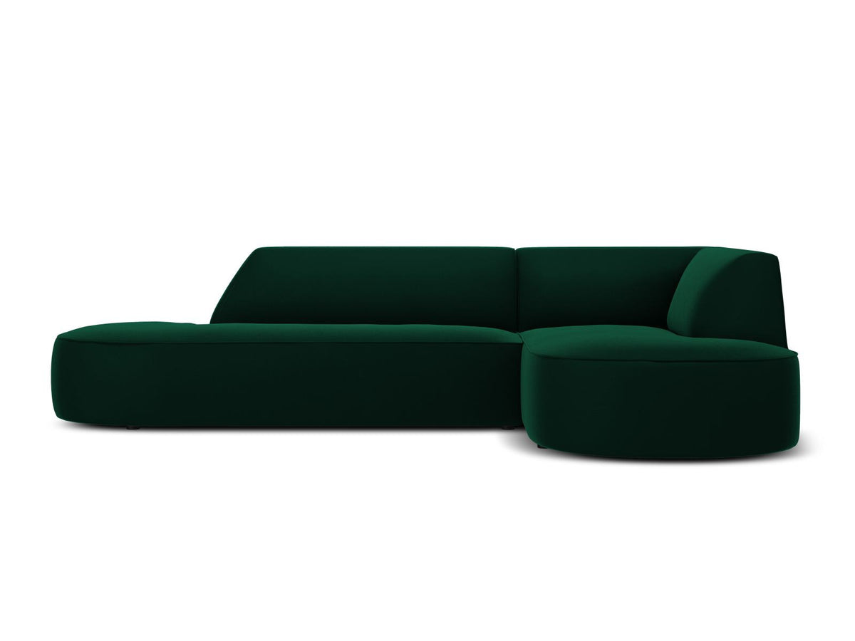 Modulares Ecksofa rechts Siena in Beige-Salvador Samtstoff mit schwarzen Kunststoffbeinen, Récamiere und Massivholzrahmen, 4-Sitzer, 180 cm.